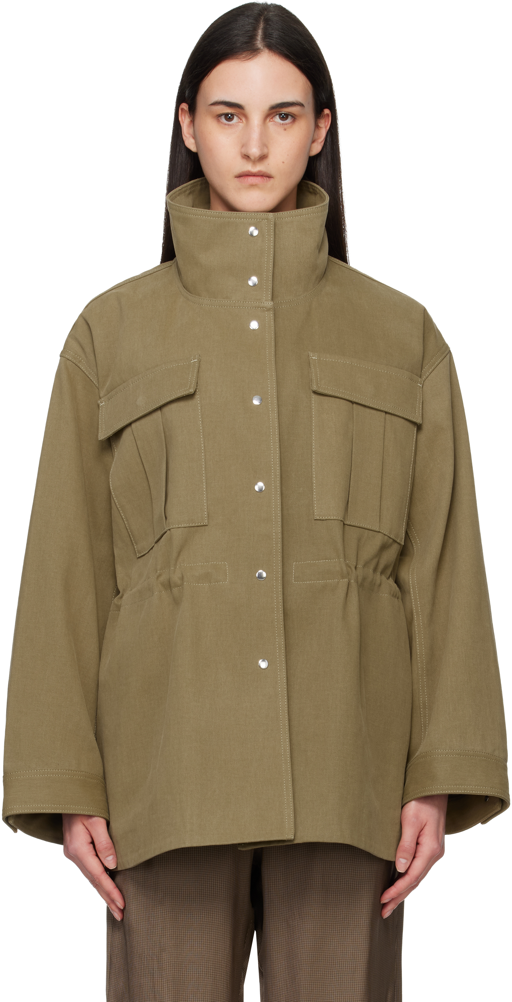 Khaki Sculptural Safari Jacket by Róhe on Sale