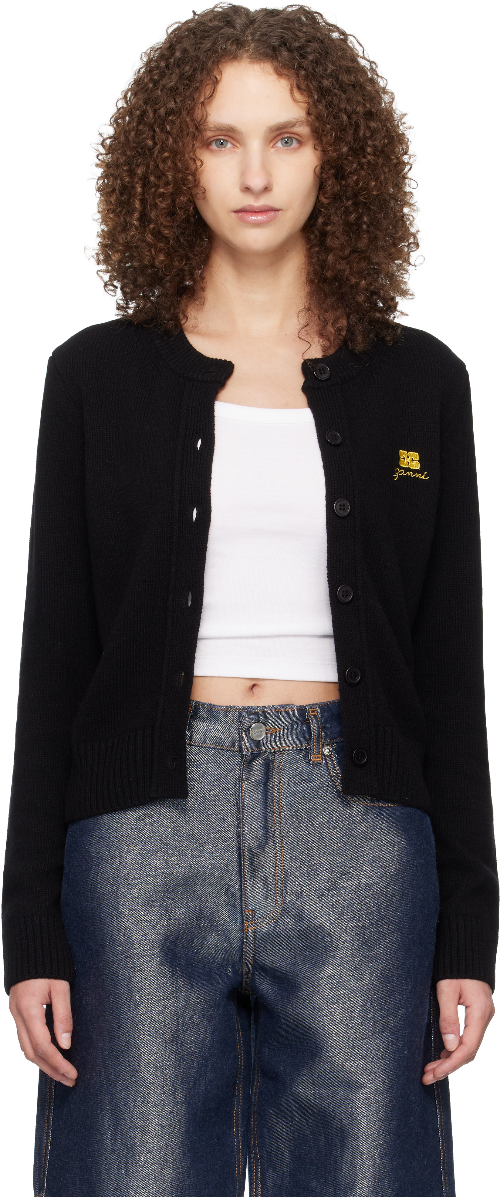 Black Wool Mix Cardigan by GANNI on Sale