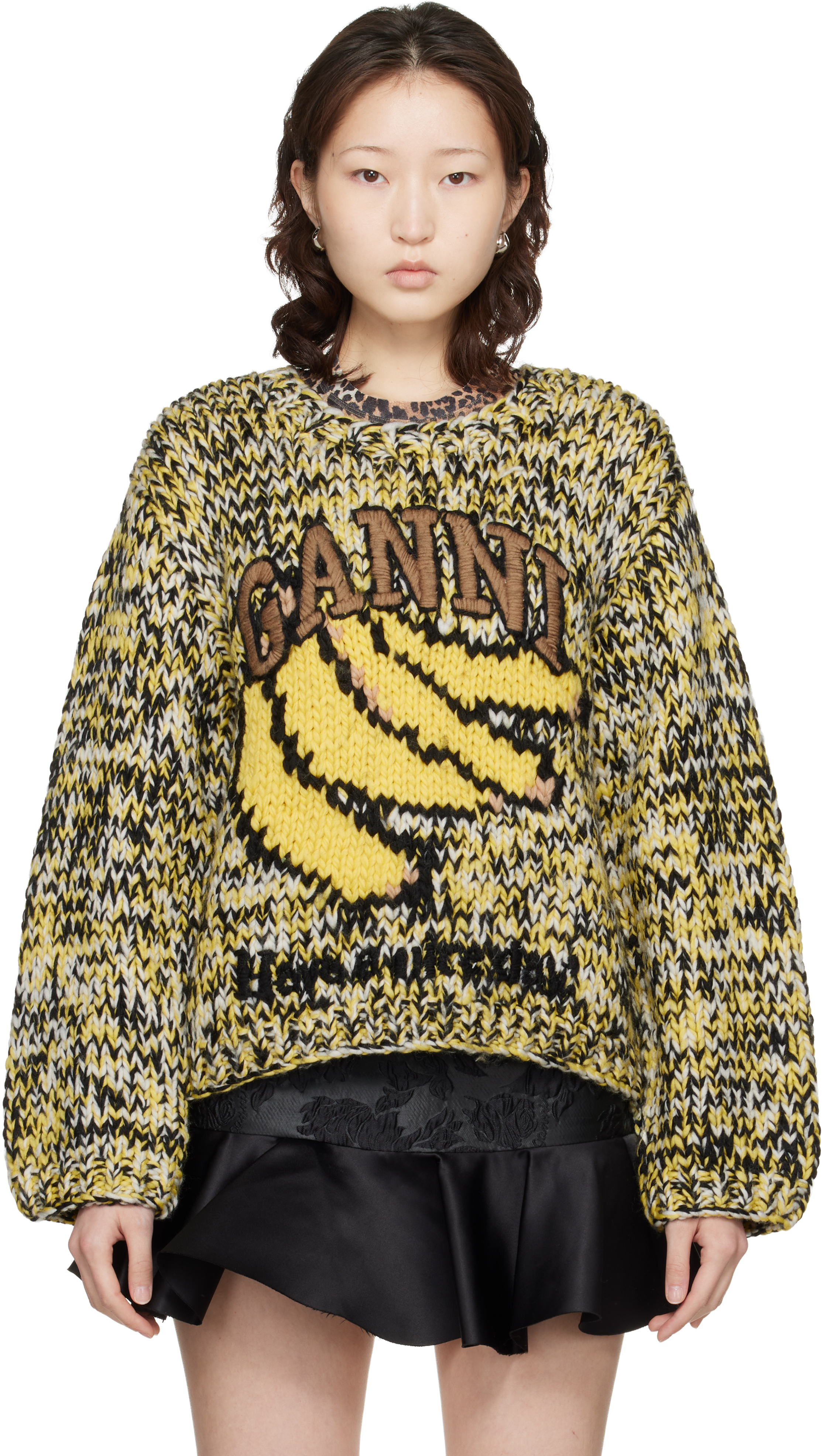 GANNI Black & Yellow Heavy Wool Handknit Sweater