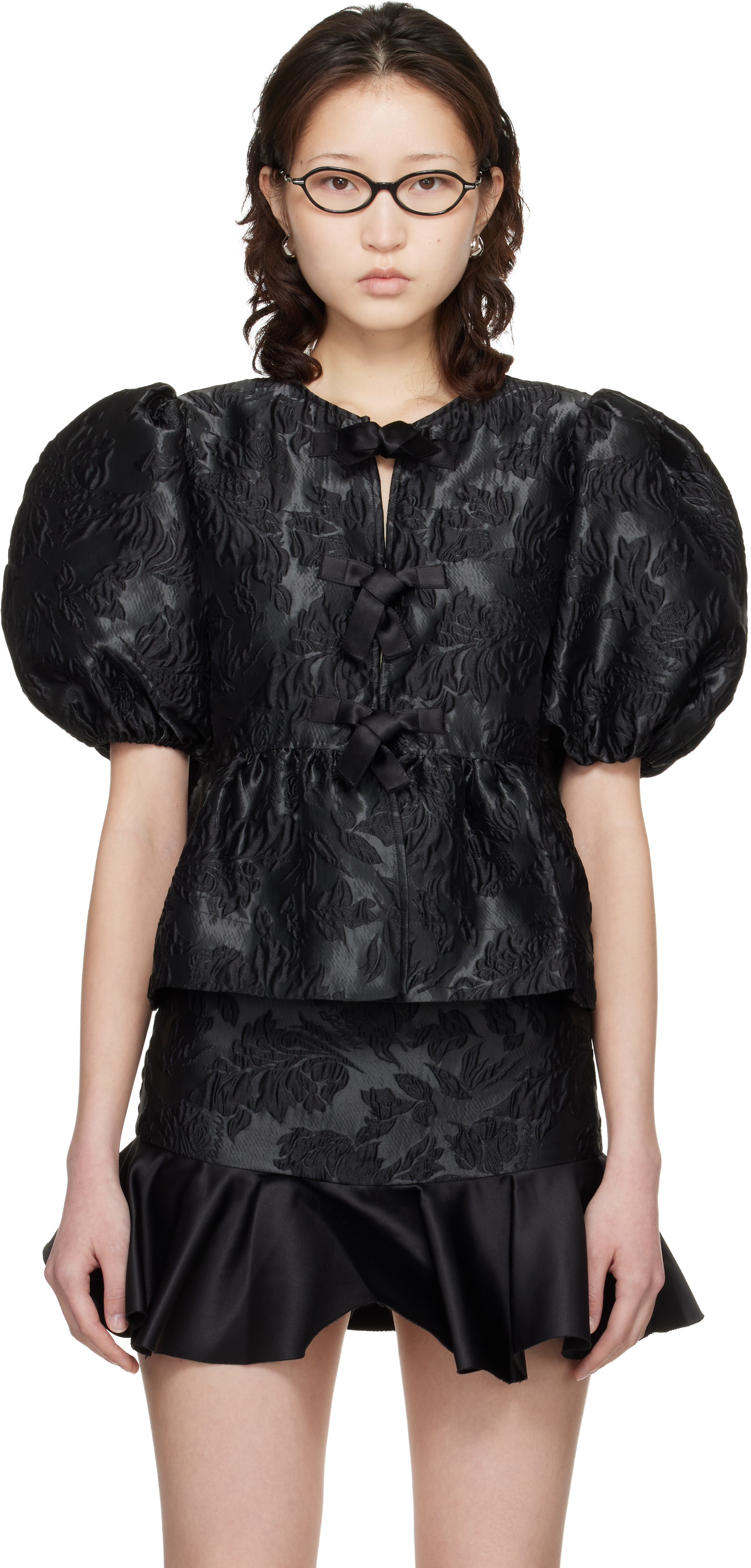 ganni-black-satin-peplum-tie-