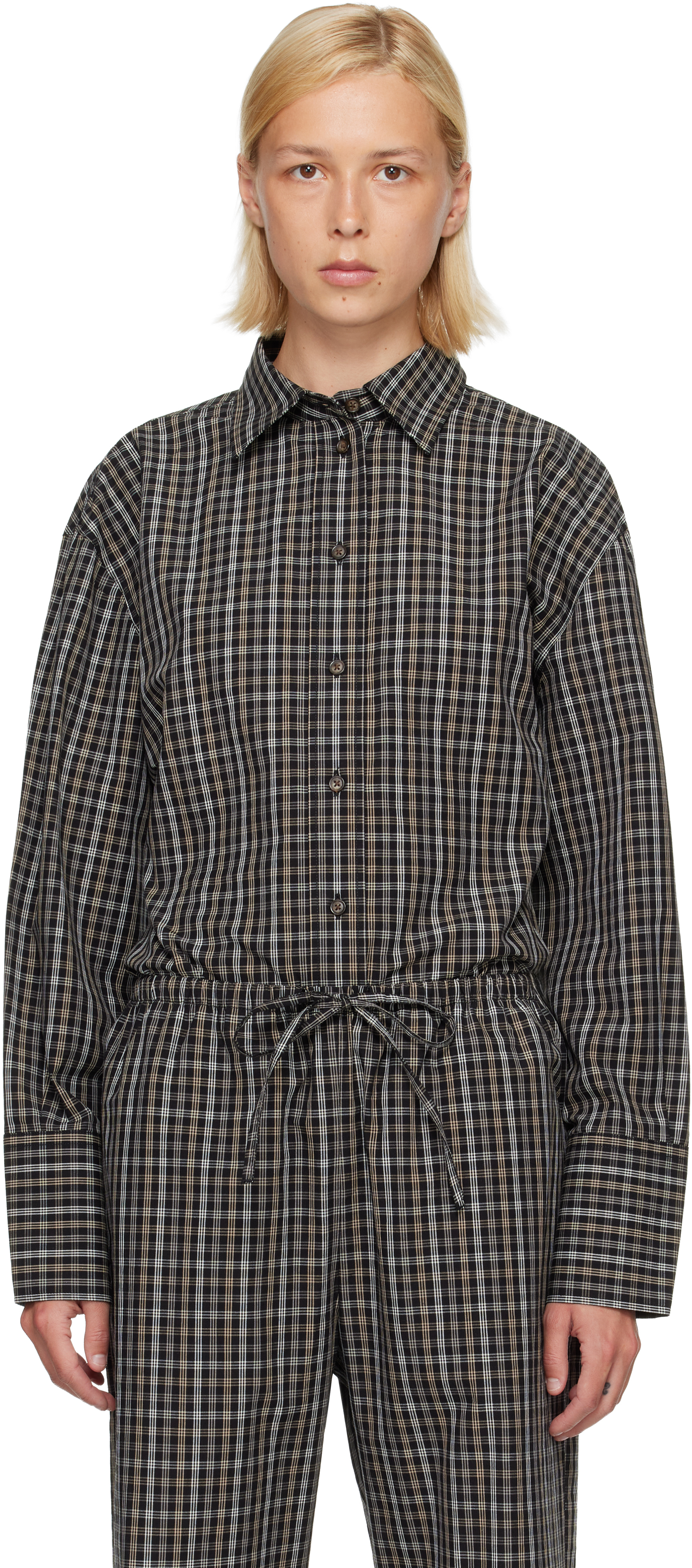 SHEER CHECK B.D SHIRT　【2024S/S】 BLACK Róhe: Black Checked Shaped Shirt | SSENSE Canada