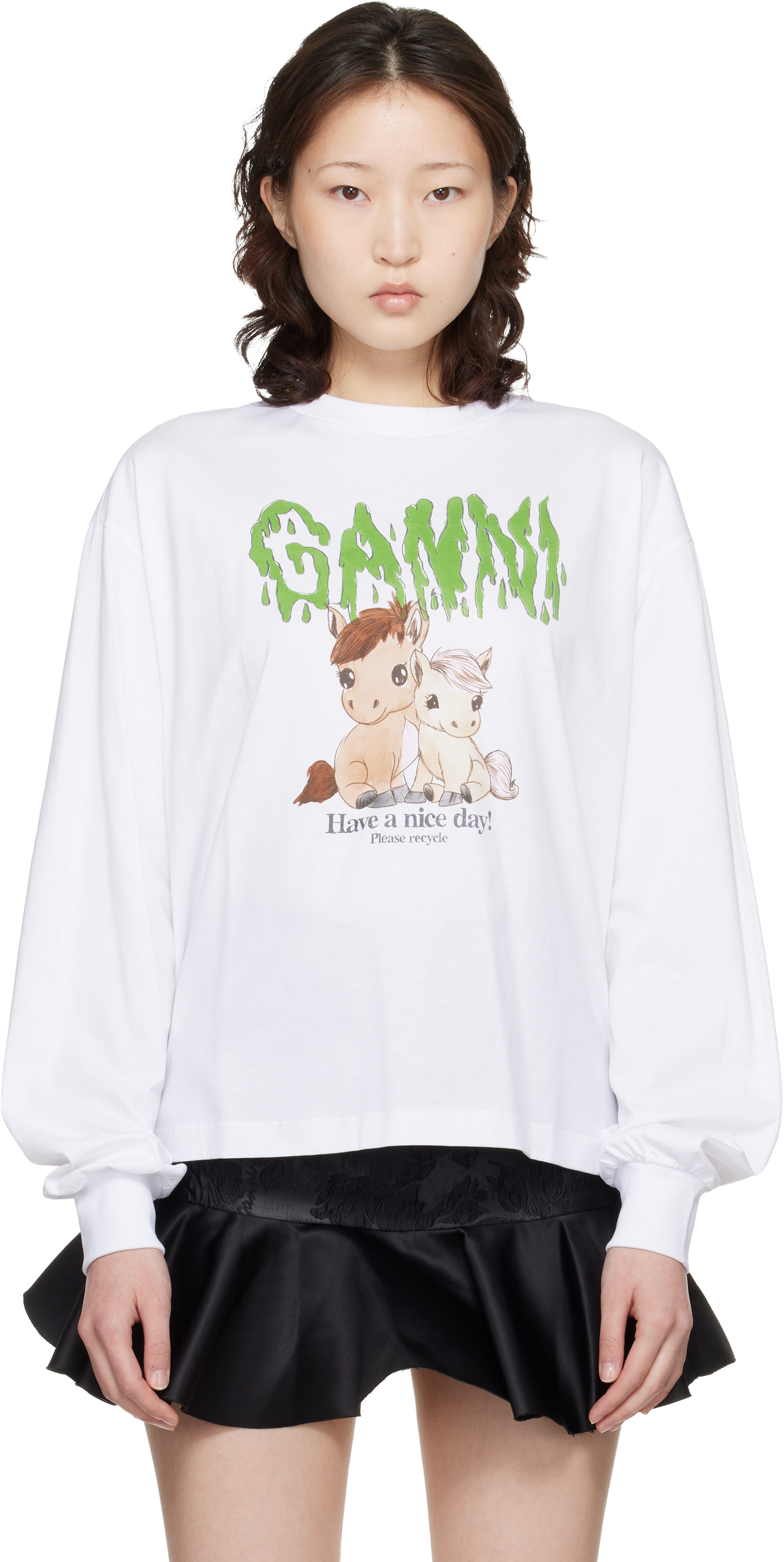 GANNI: White Basic Cotton Jersey Long Sleeve T-shirt | SSENSE