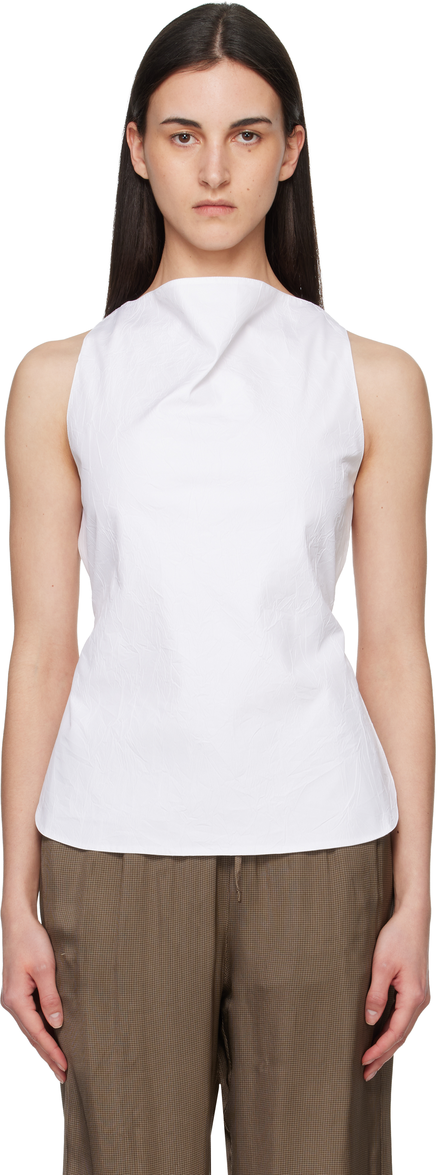 White Open Back Crushed Cotton Top by Róhe on Sale