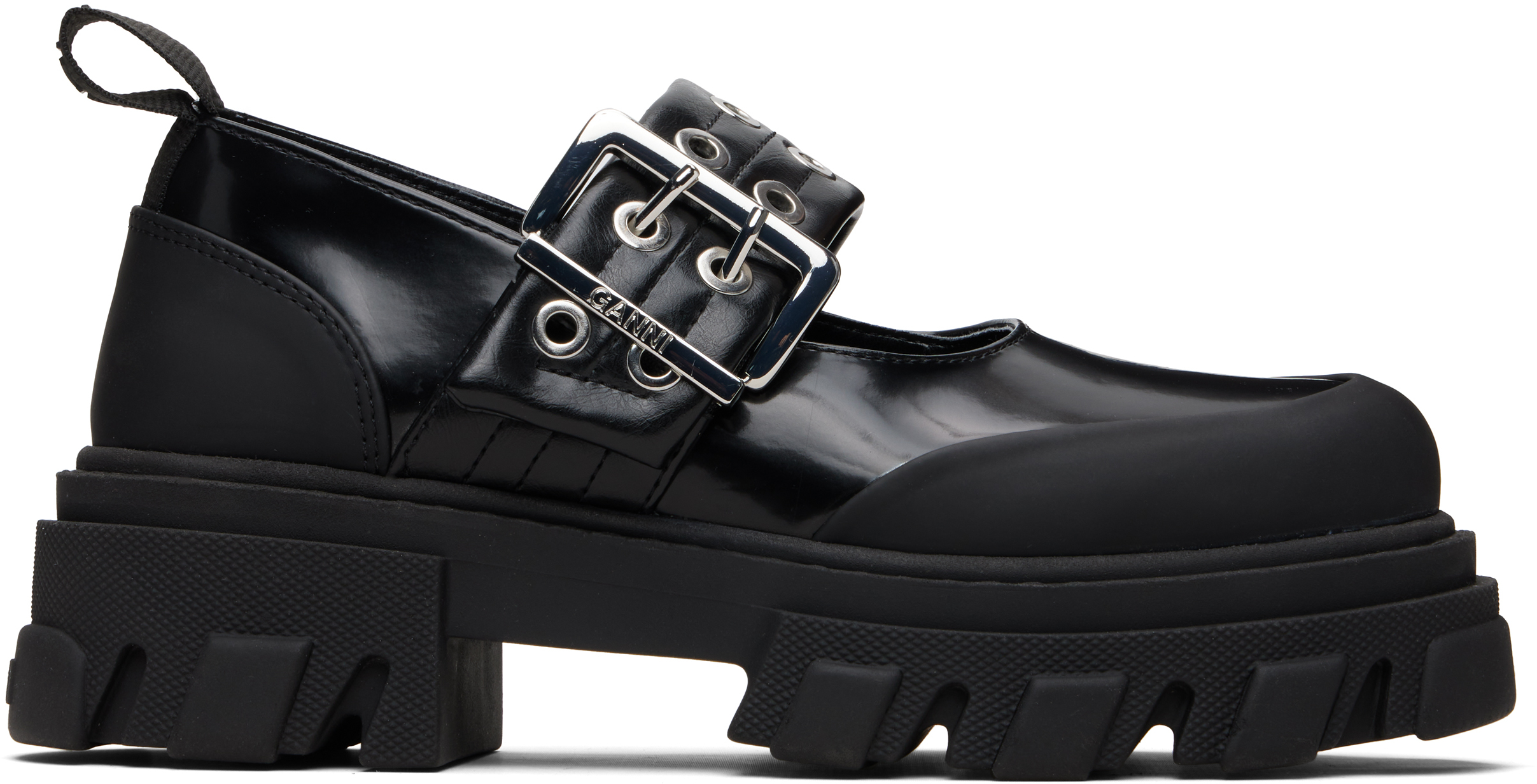 GANNI: ブラック Cleated Ballerina Box ローファー | SSENSE 日本