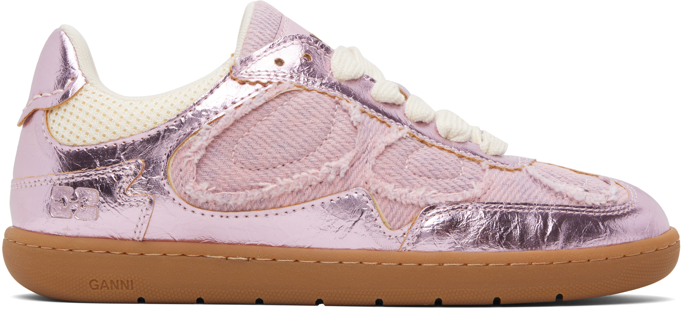 GANNI: Pink Crinkle Metallic Sneakers | SSENSE