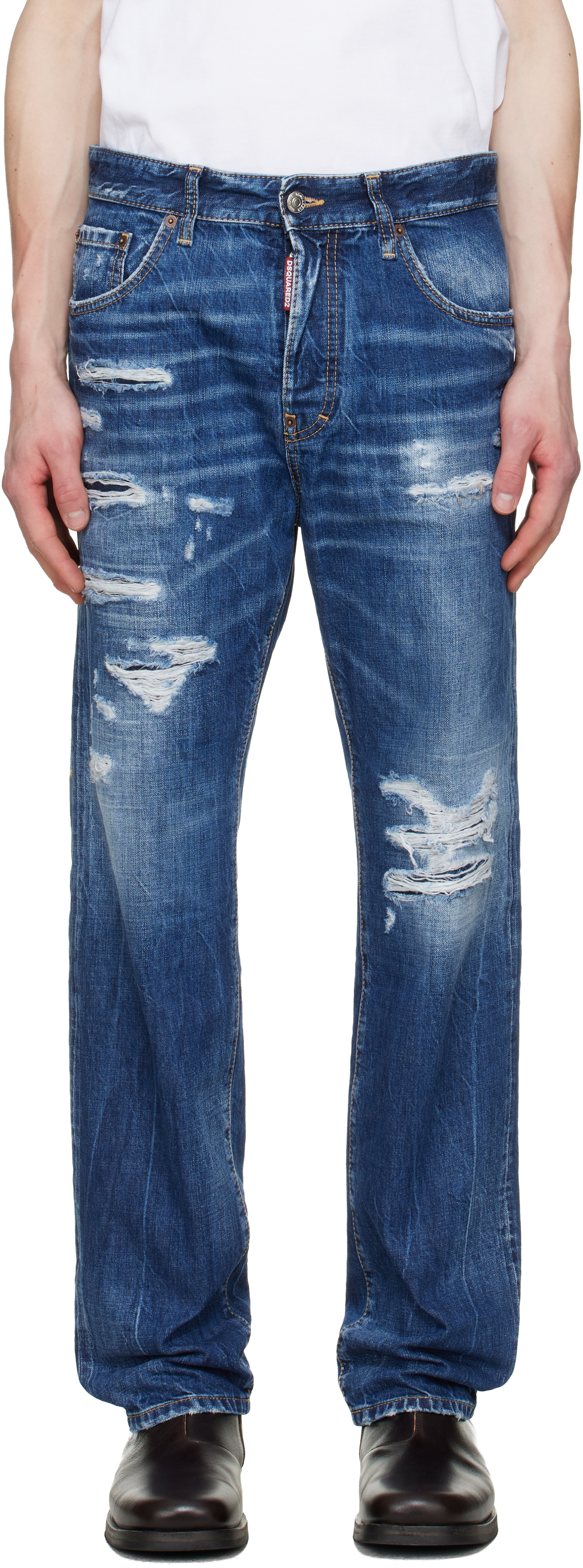Blue Medium Ripped Wash 642 Jeans by Dsquared2 on Sale
