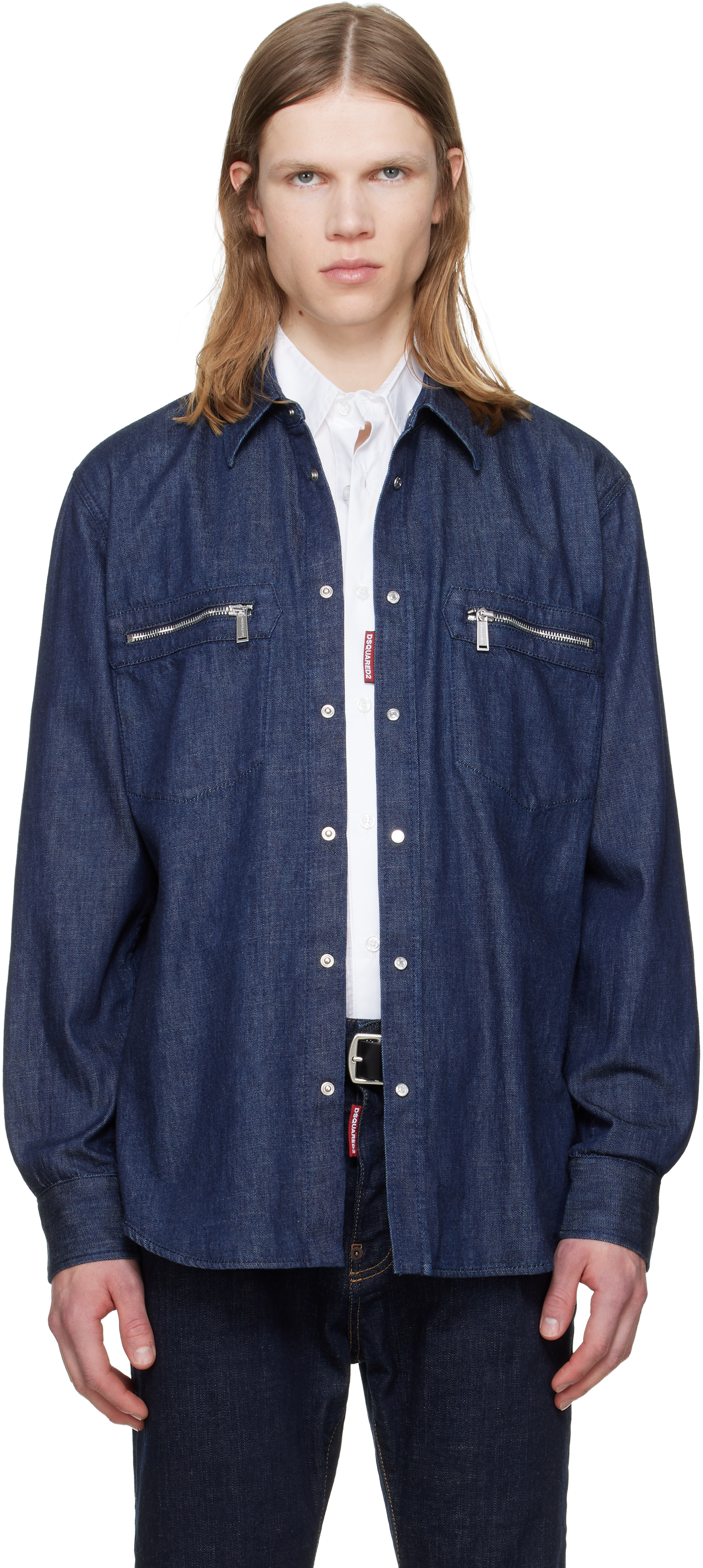 Blue Wet & Dry Wash Denim Biker Shirt by Dsquared2 on Sale
