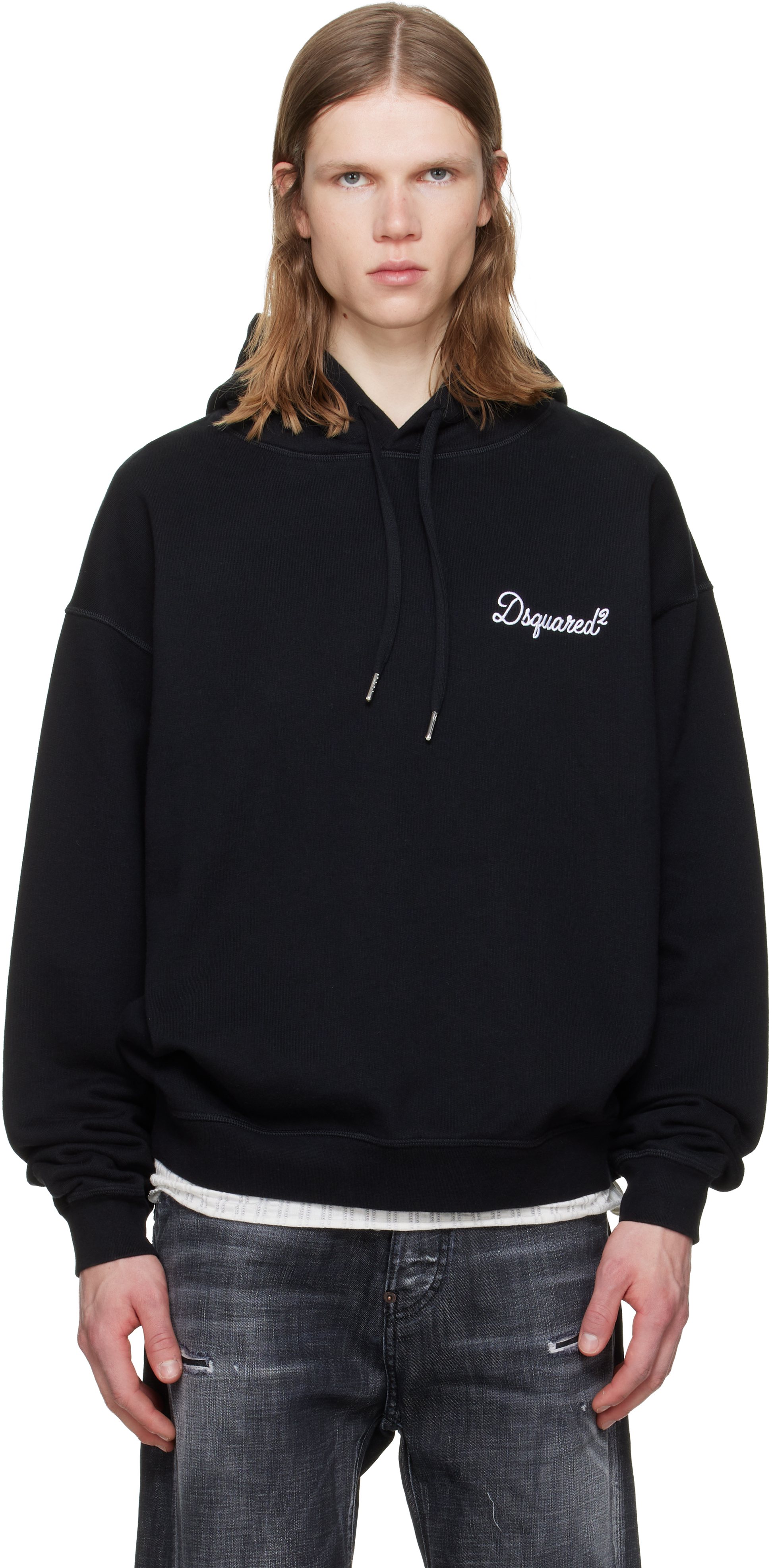 Black D2 Signature Relax Fit Hoodie by Dsquared2 on Sale