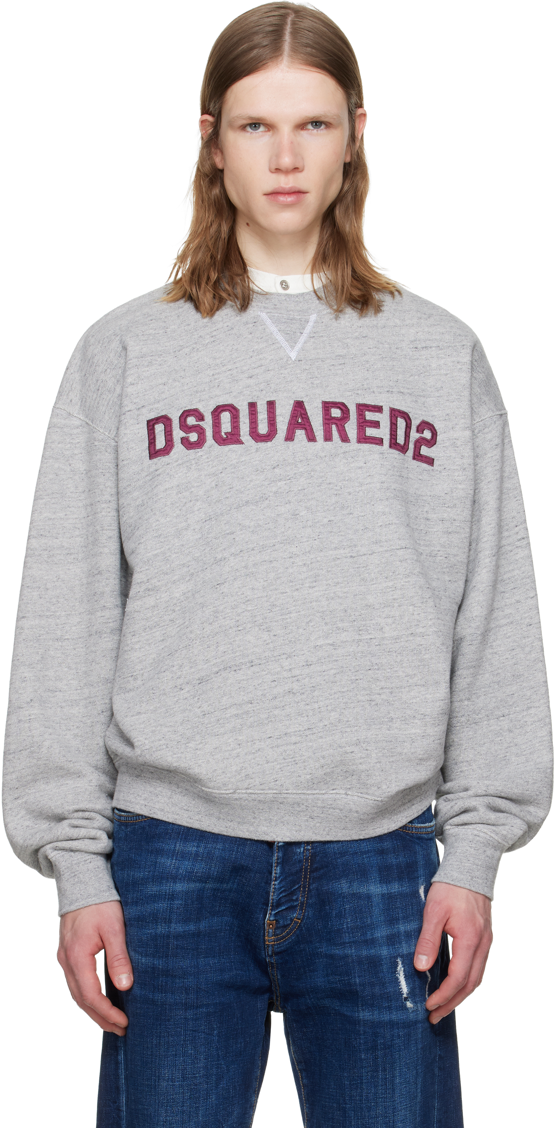 DSQUARED2 グレー クルーネックセーター XXL Dsquared2: Gray D2 College Short & Wide Crewneck Sweatshirt | SSENSE