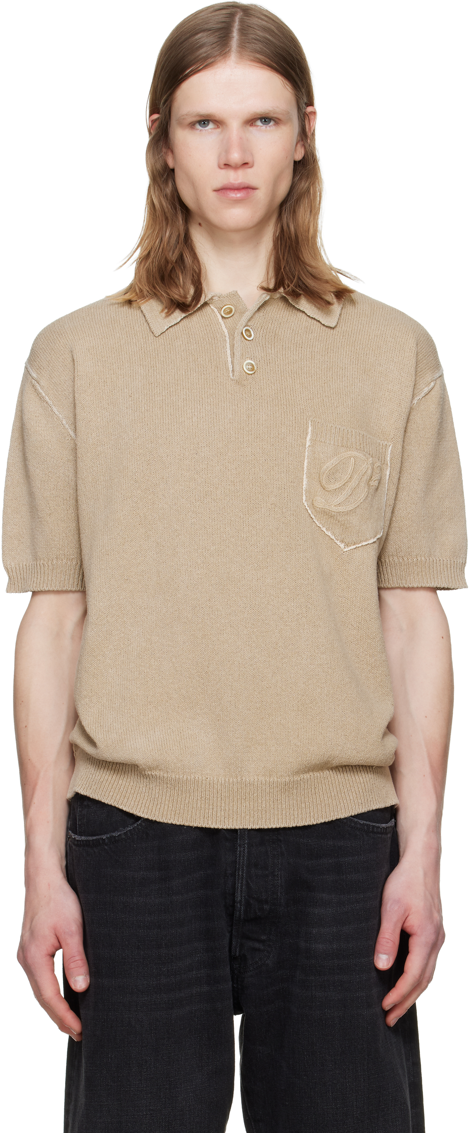 Dsquared2のベージュ 'Dsquared2 Signature' 半袖ニットポロシャツが