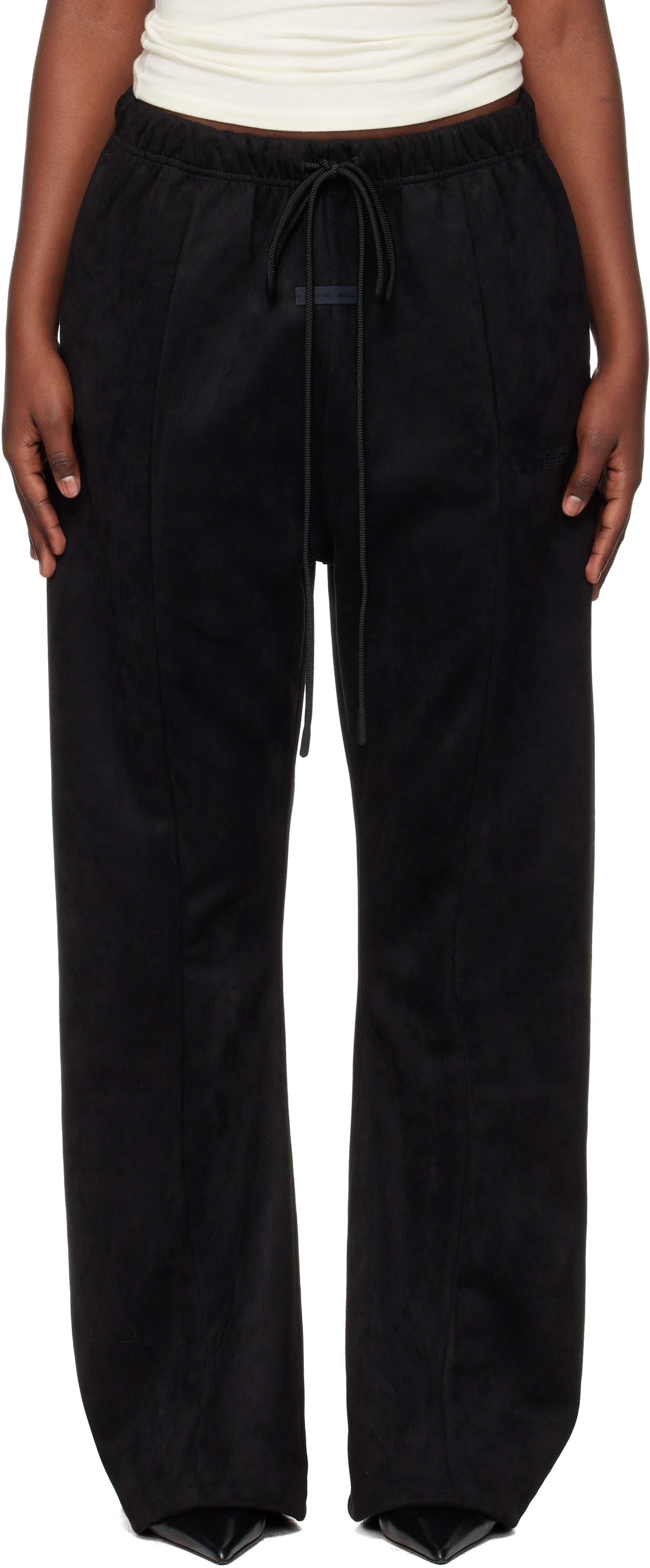 Essentials Gray Holiday Faux-suede Fleece Flare Lounge Pants In Black