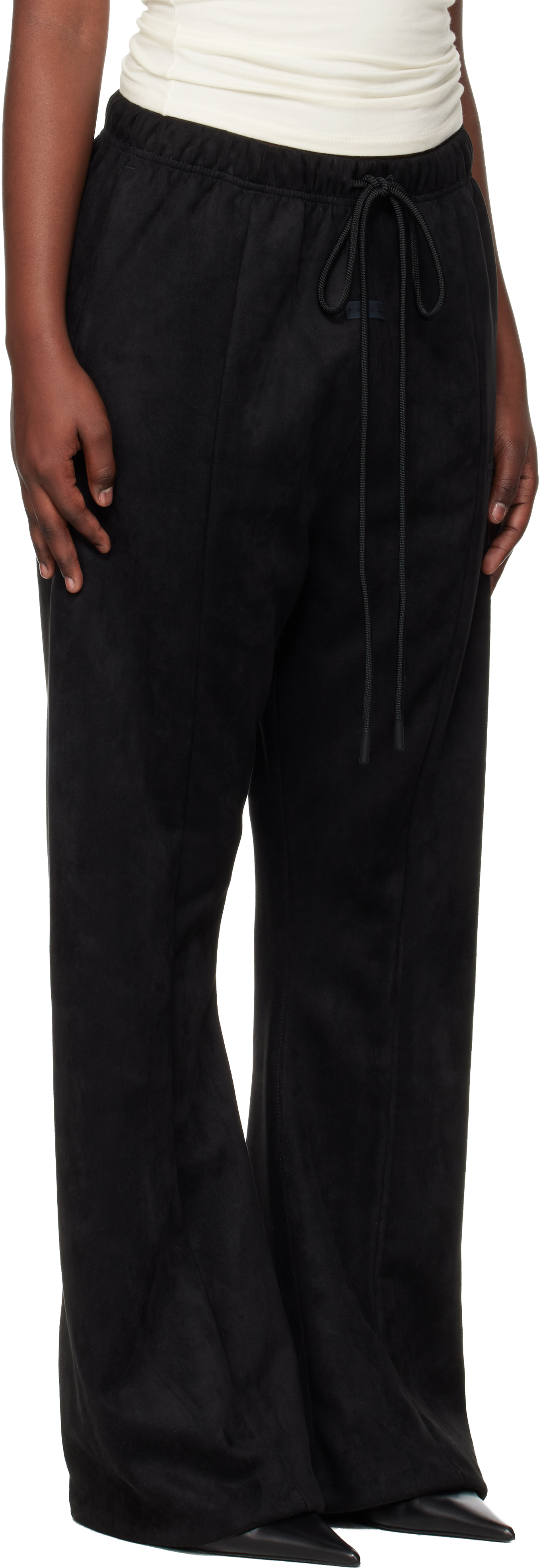 Essentials Gray Holiday Faux-suede Fleece Flare Lounge Pants In Black