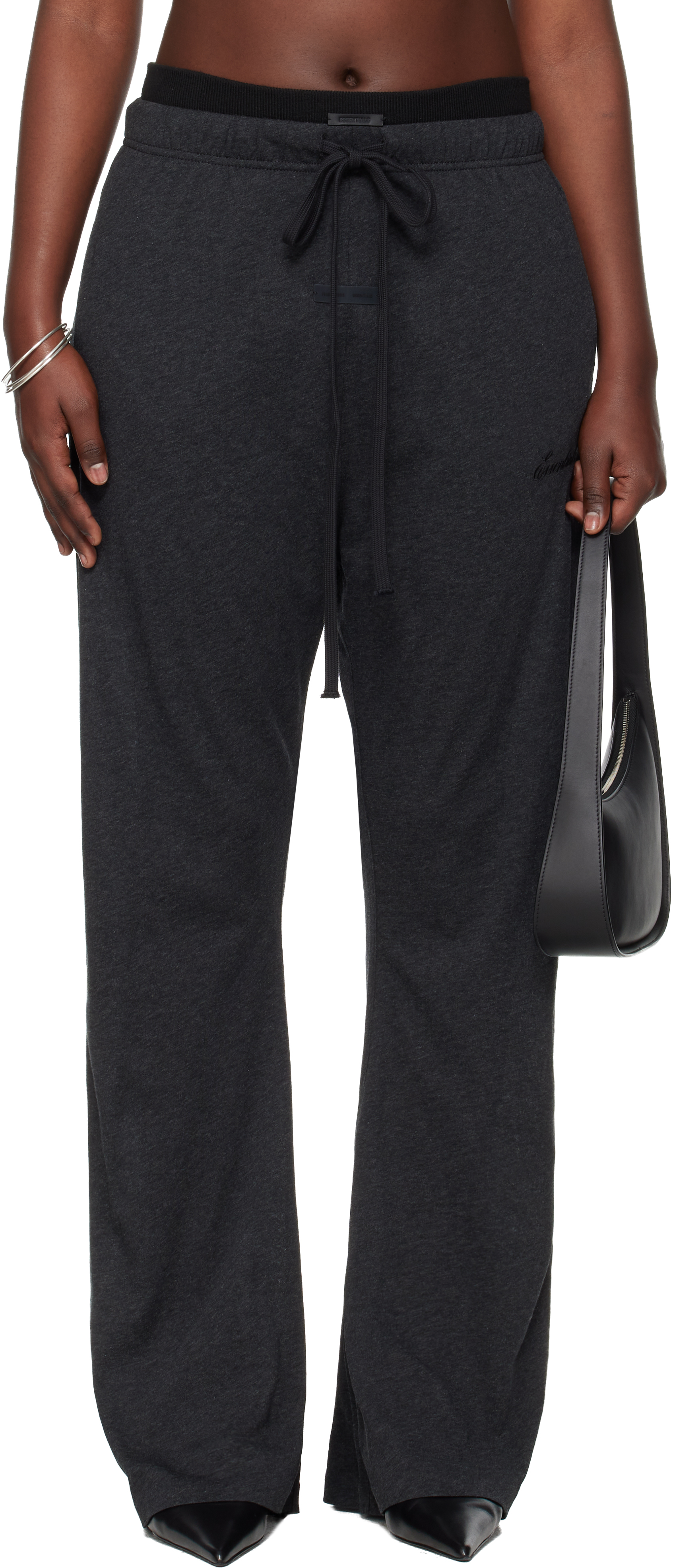 Essentials Gray Holiday Jersey Flare Lounge Pants In Black