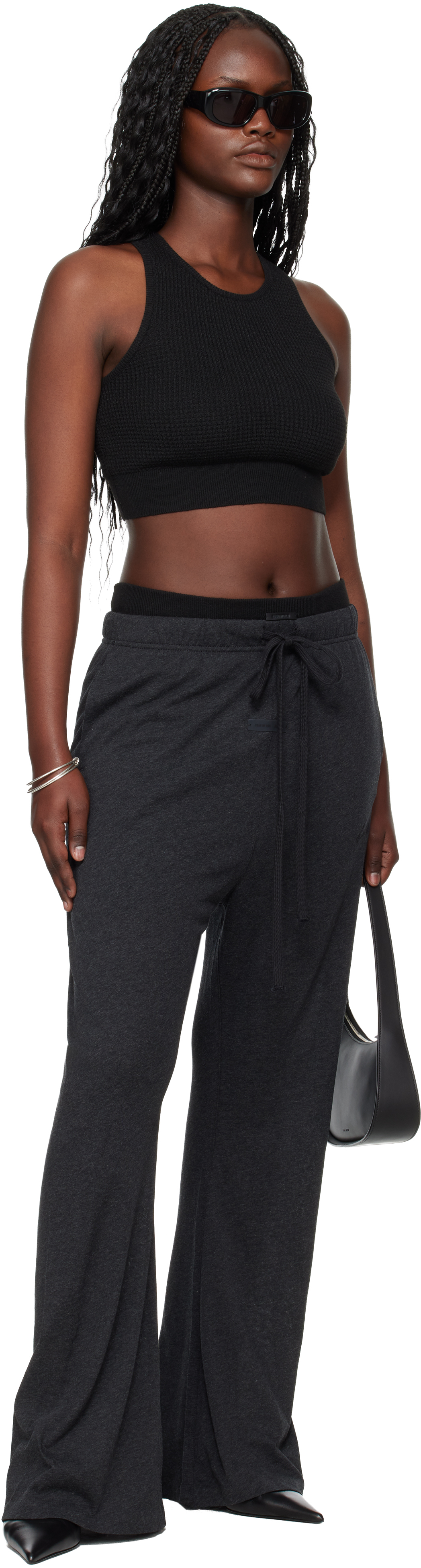 Essentials Gray Holiday Jersey Flare Lounge Pants In Black