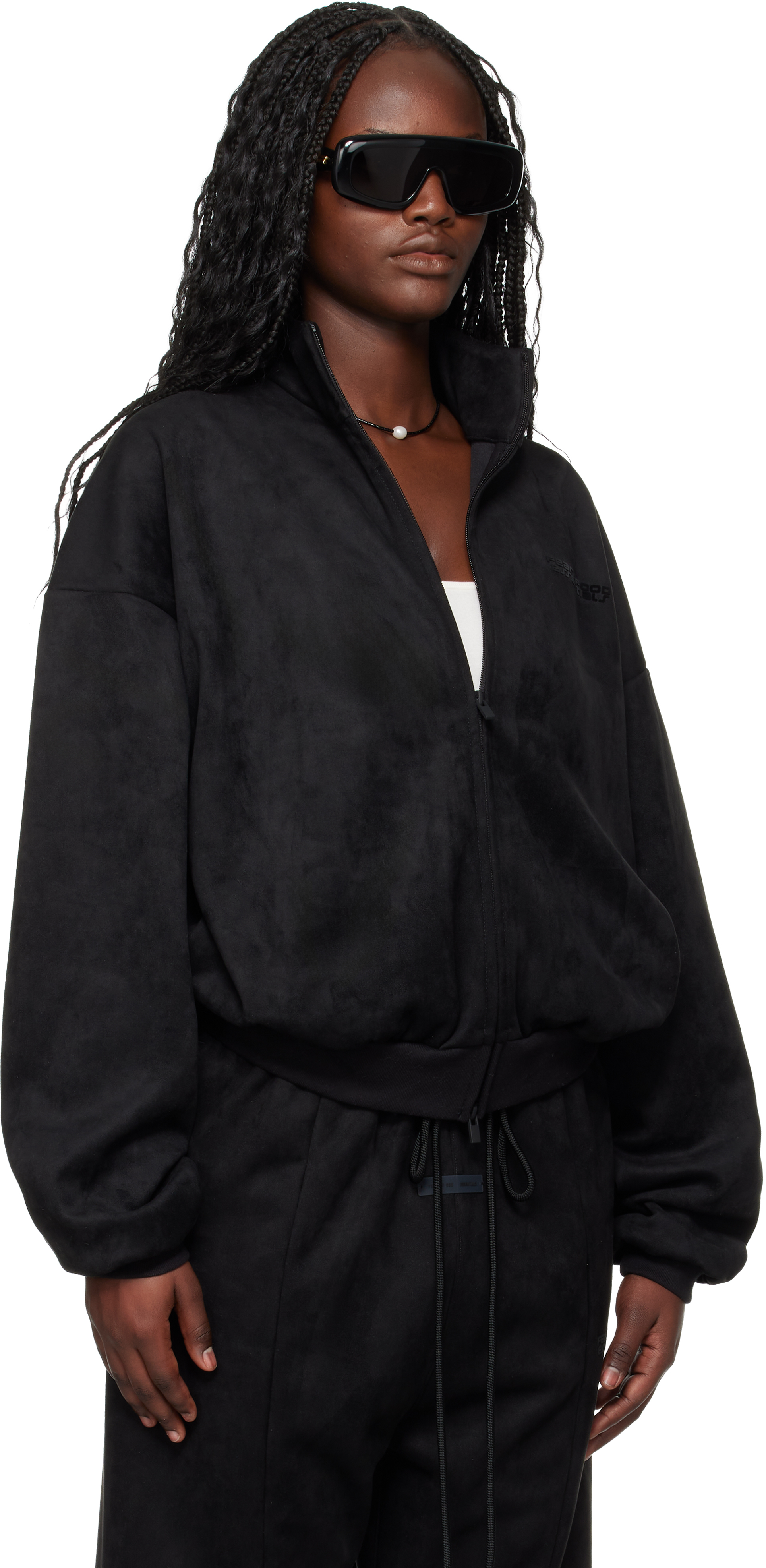Essentials Black Holiday Faux-suede Fleece Vintage Track Jacket In Black