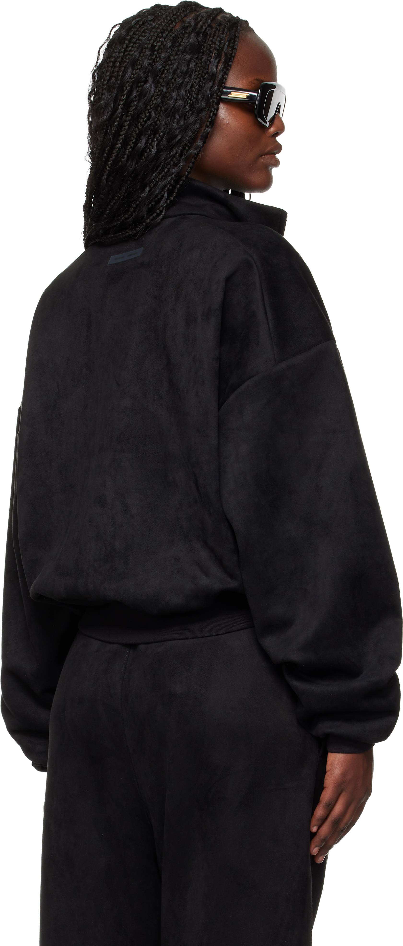 Essentials Black Holiday Faux-suede Fleece Vintage Track Jacket In Black