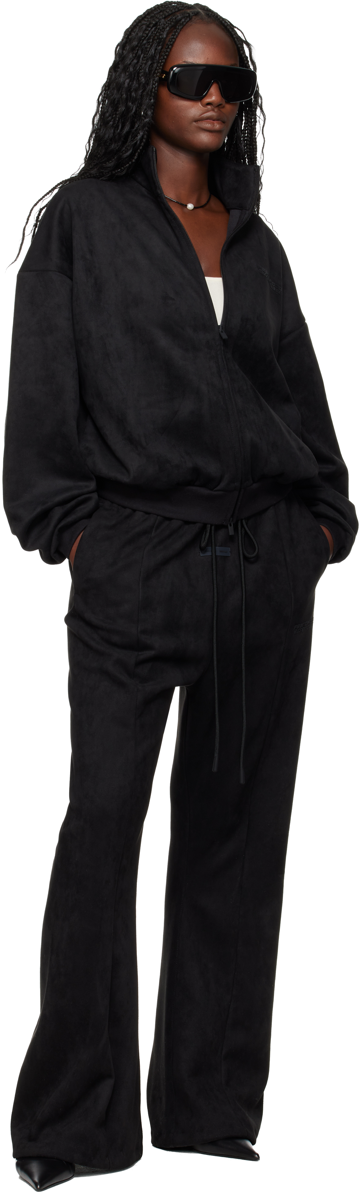 Essentials Black Holiday Faux-suede Fleece Vintage Track Jacket In Black