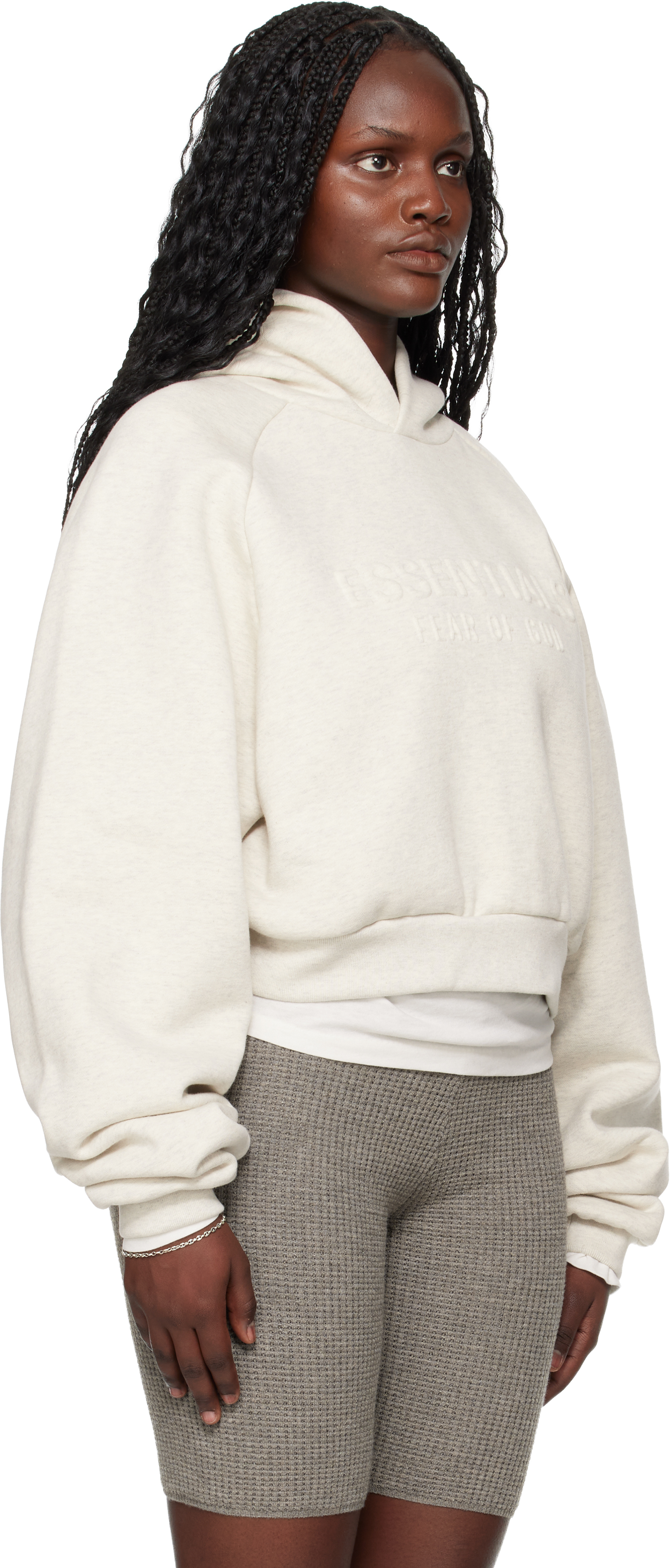 Essentials Gray Holiday Embossed 90s Raglan Hoodie In Brown