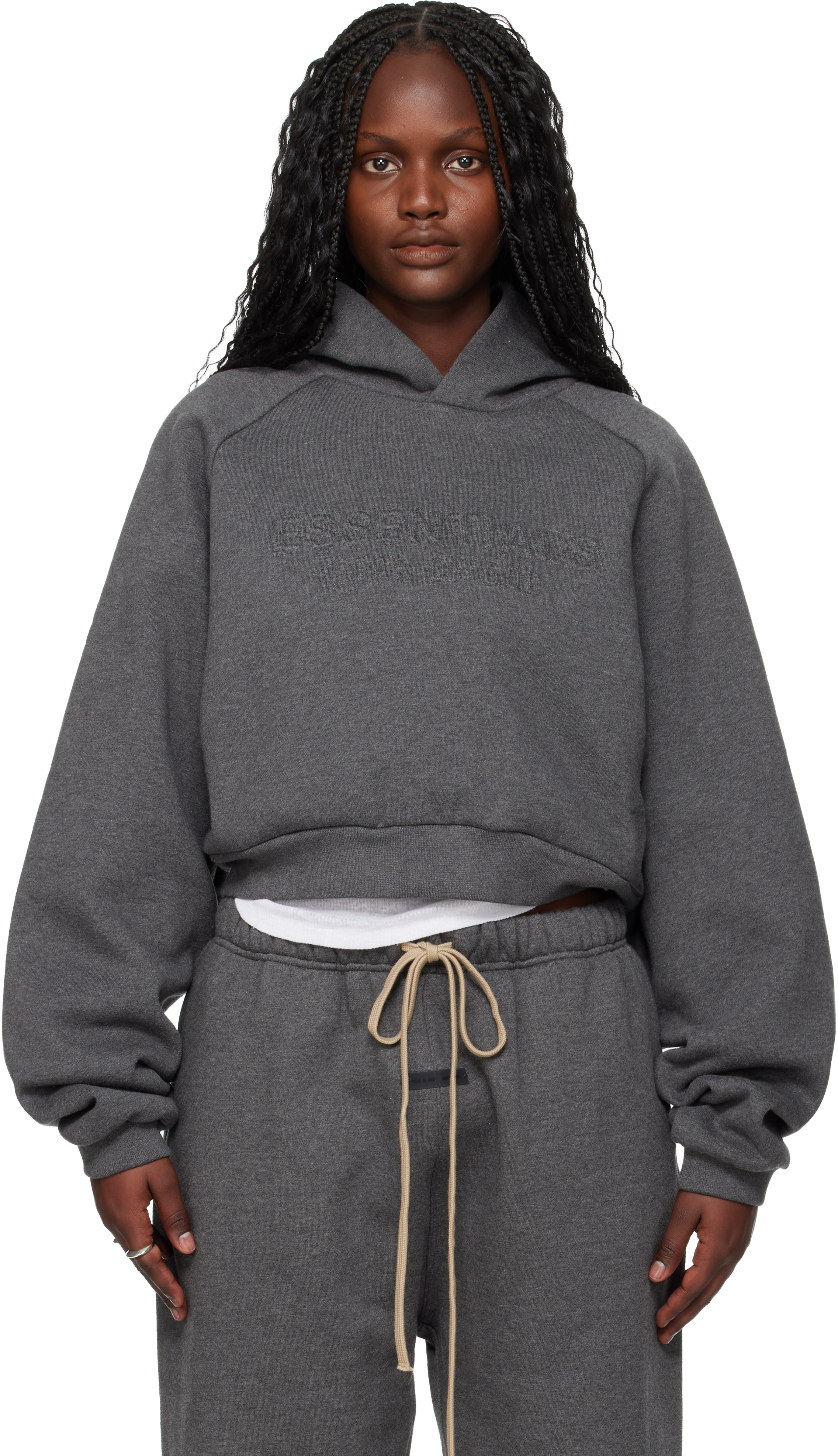 Fear of God ESSENTIALS: Gray Holiday Embossed 90s Raglan Hoodie