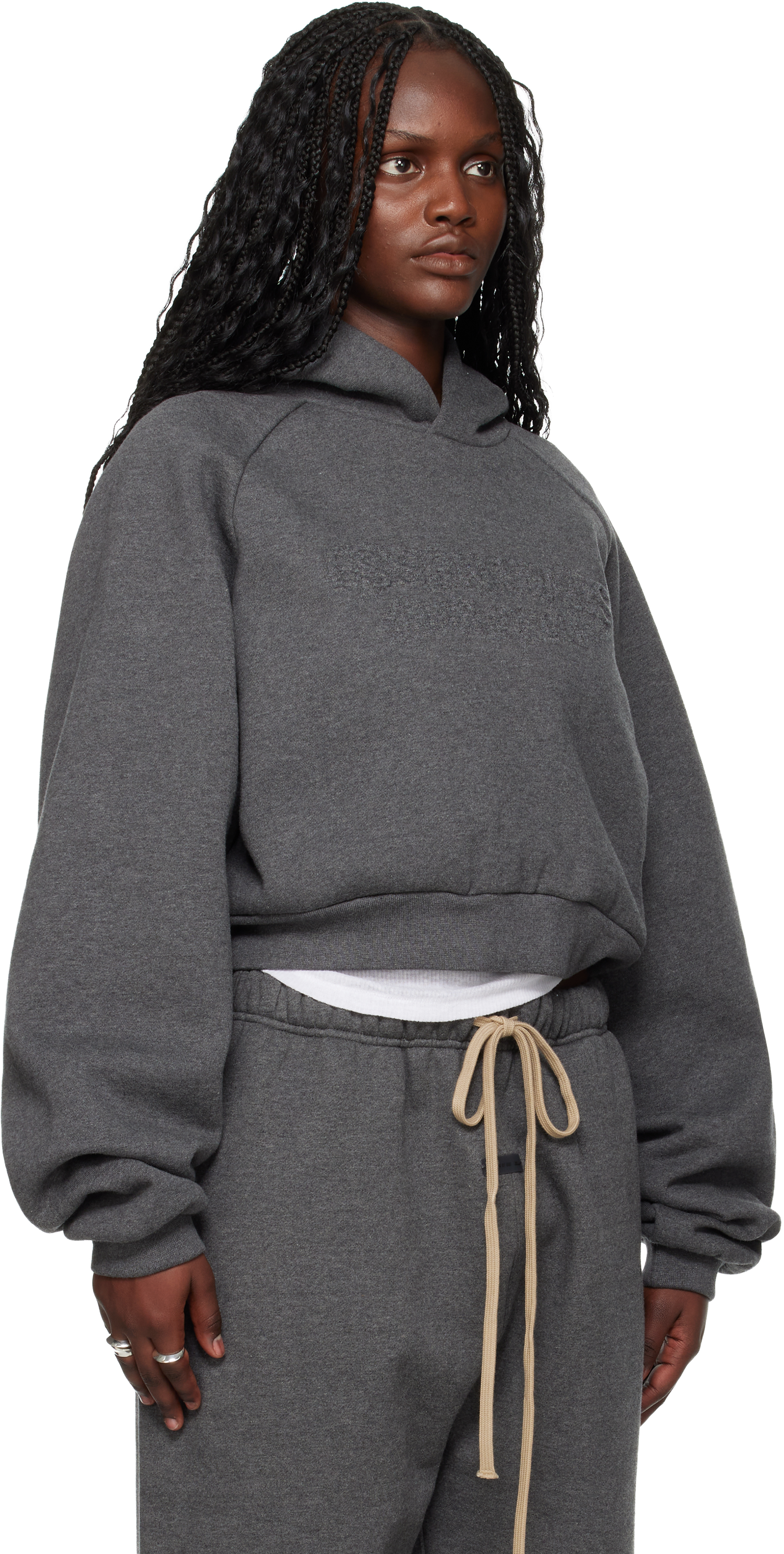 Essentials Gray Holiday Embossed 90s Raglan Hoodie In Gray