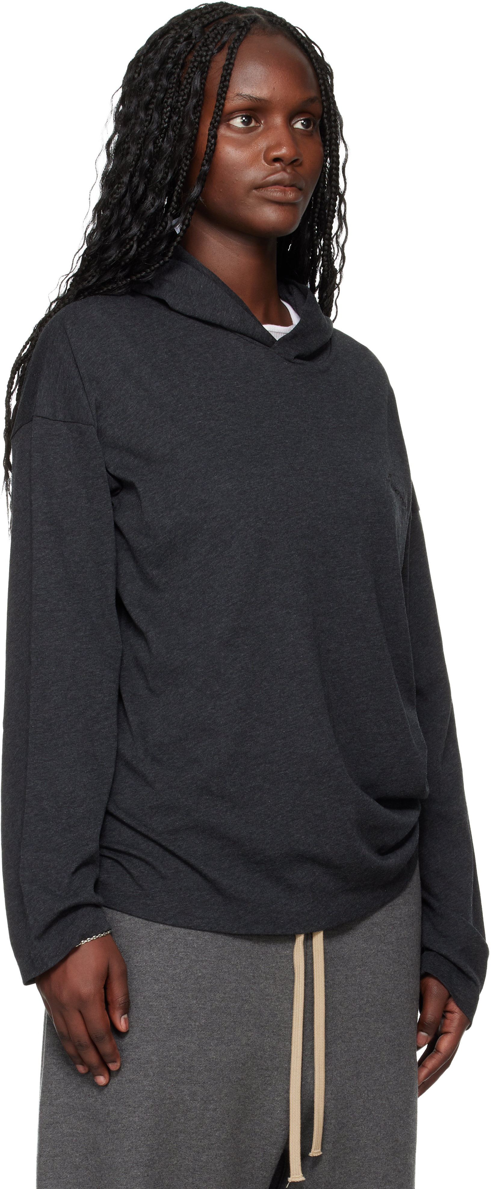 Essentials Gray Holiday Embroidered Classic Fit Long Sleeve Hoodie In Black