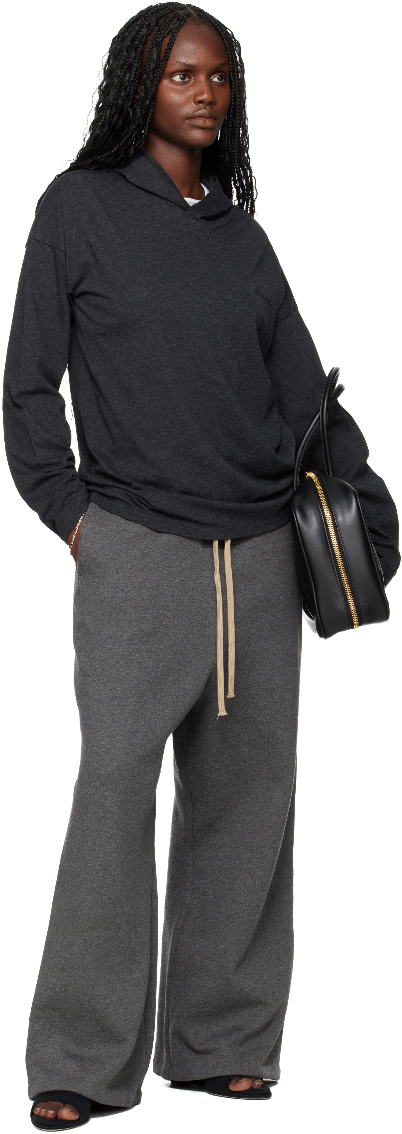 Essentials Gray Holiday Embroidered Classic Fit Long Sleeve Hoodie In Black