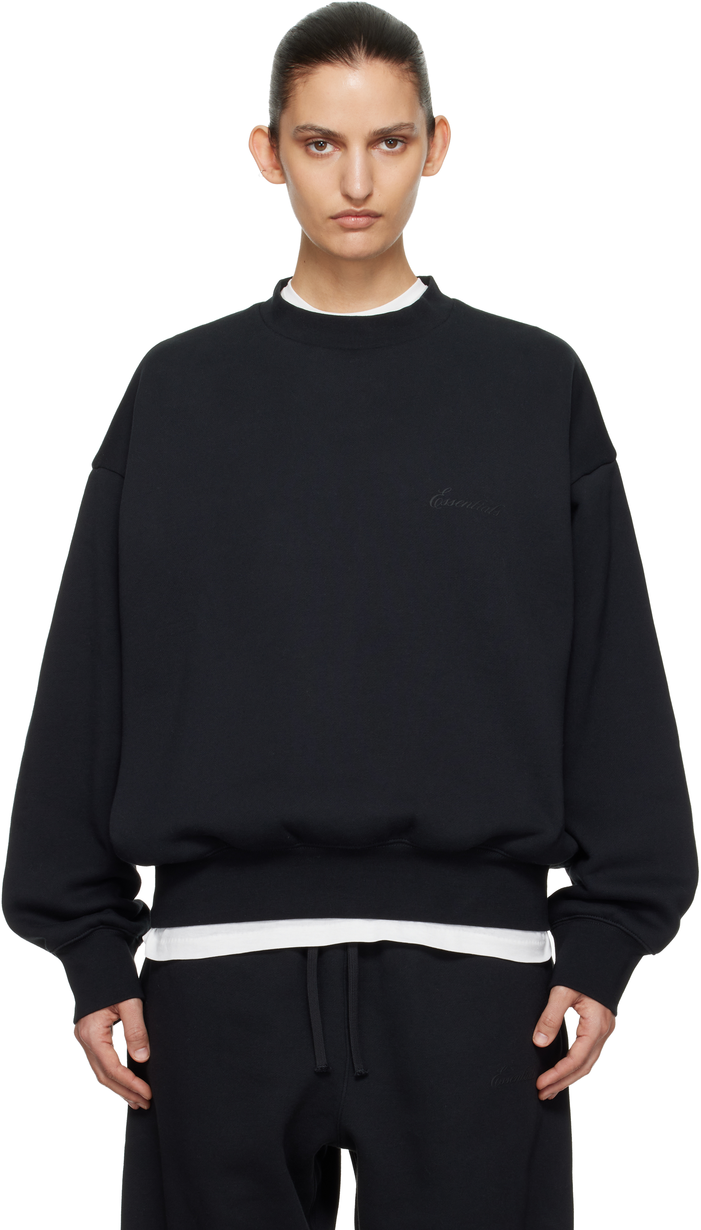Fear of God ESSENTIALS: ブラック Classic クルーネック スウェット Fear of God ESSENTIALS: ブラック Classic クルーネック スウェット