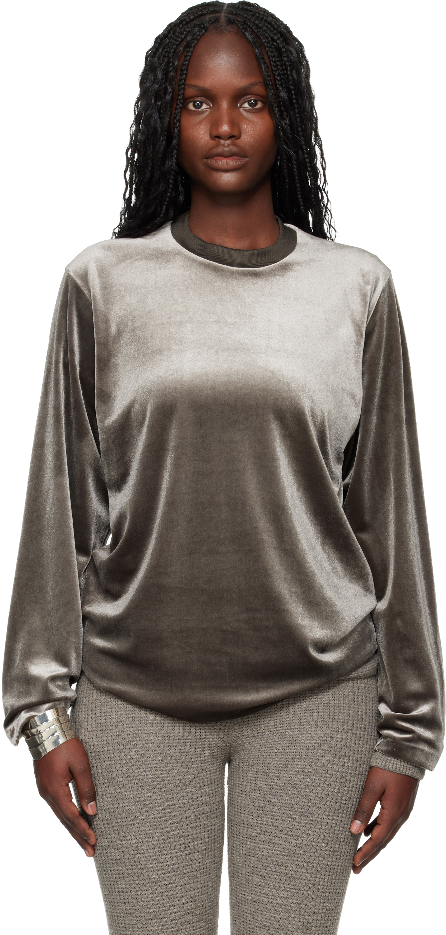 Essentials Brown Holiday Velour Classic Long Sleeve T-shirt In Gray