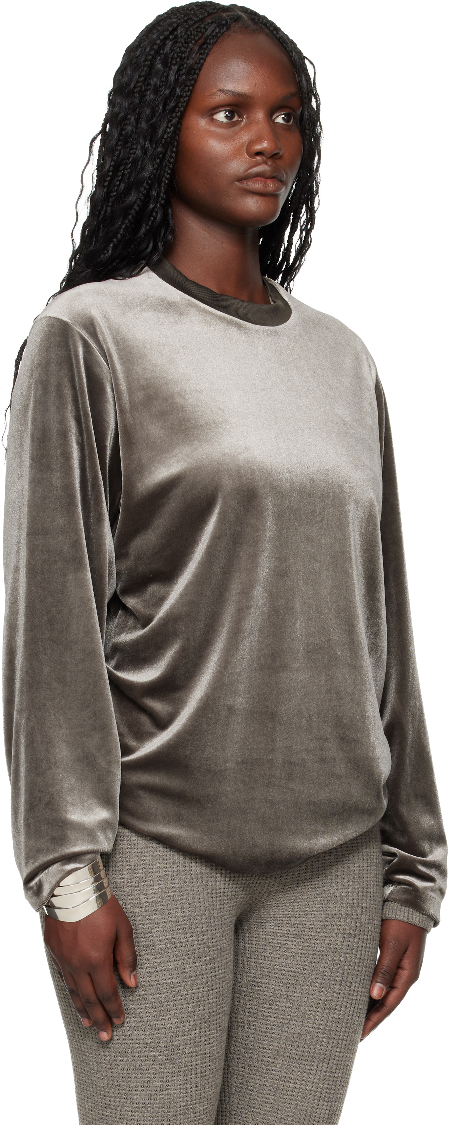 Essentials Brown Holiday Velour Classic Long Sleeve T-shirt In Gray
