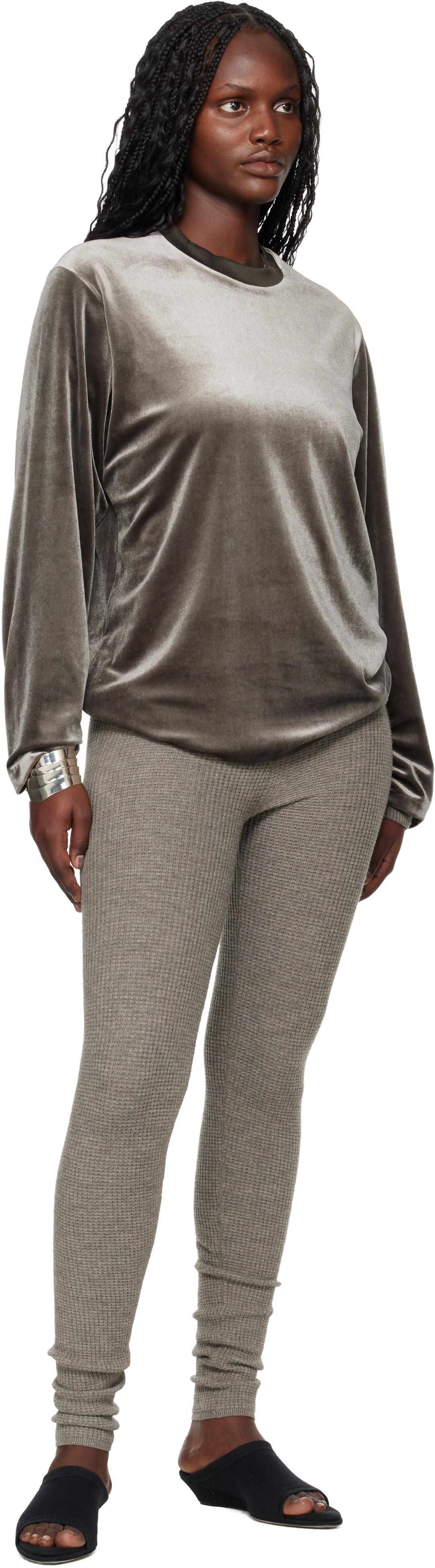 Essentials Brown Holiday Velour Classic Long Sleeve T-shirt In Gray