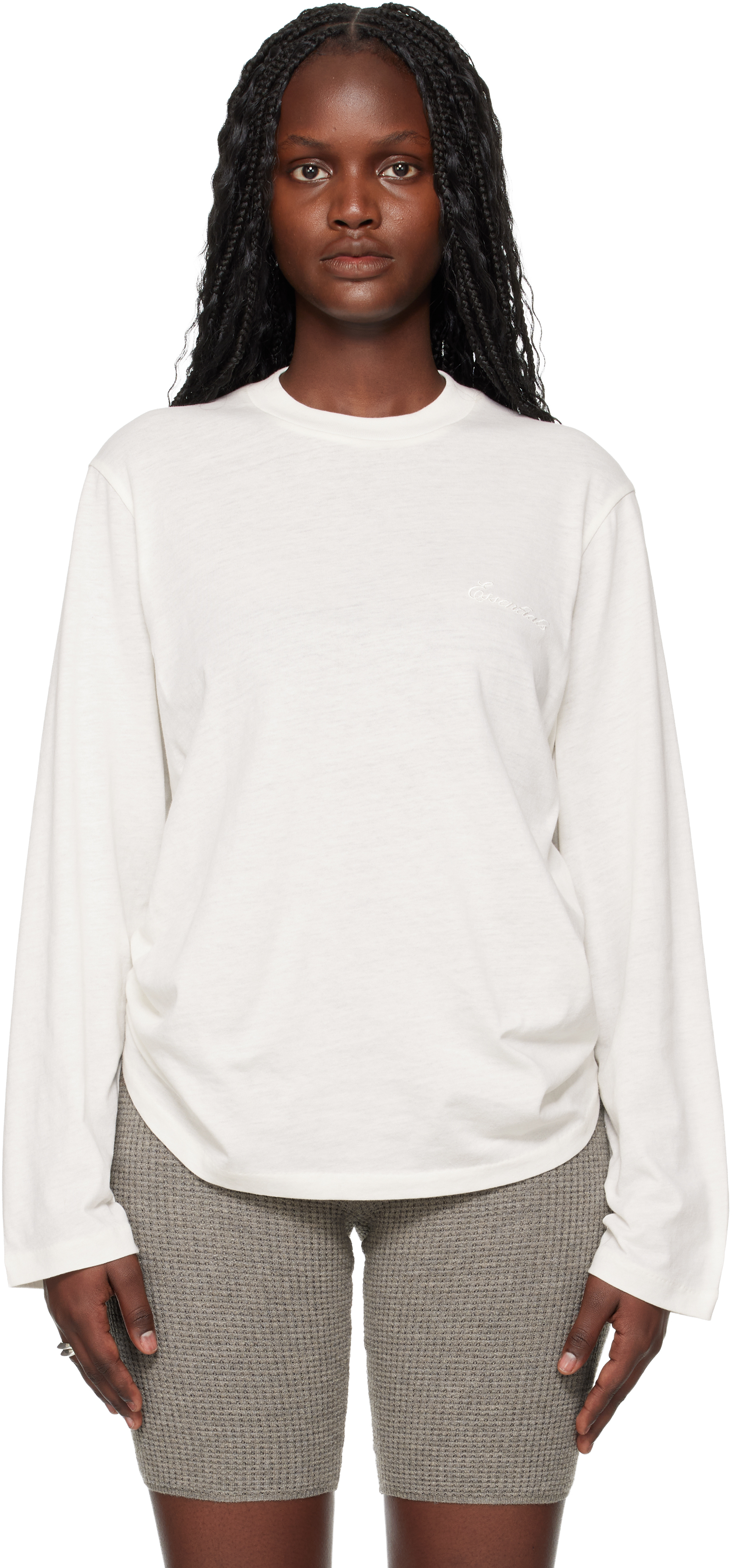 Essentials Off-white Holiday Embroidered Classic Fit Long Sleeve T-shirt In White
