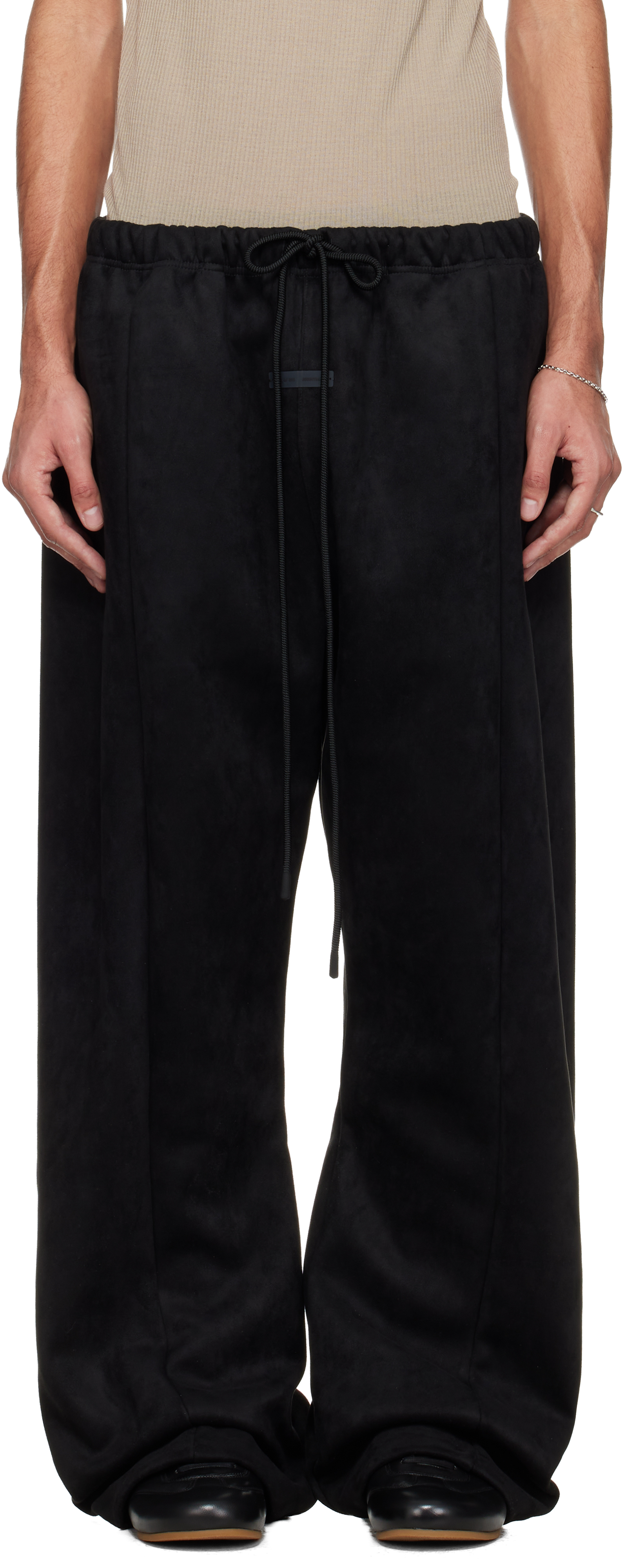 Essentials Black Holiday Flare Faux-suede Sweatpants