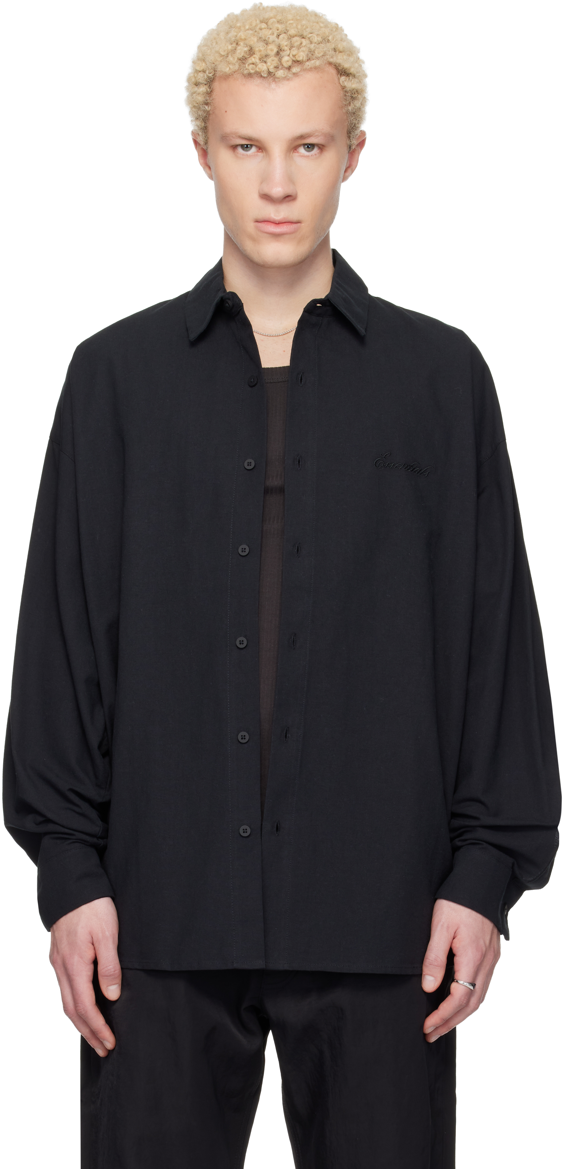 Fear of God ESSENTIALS: ブラック Signature ボタンアップシャツ