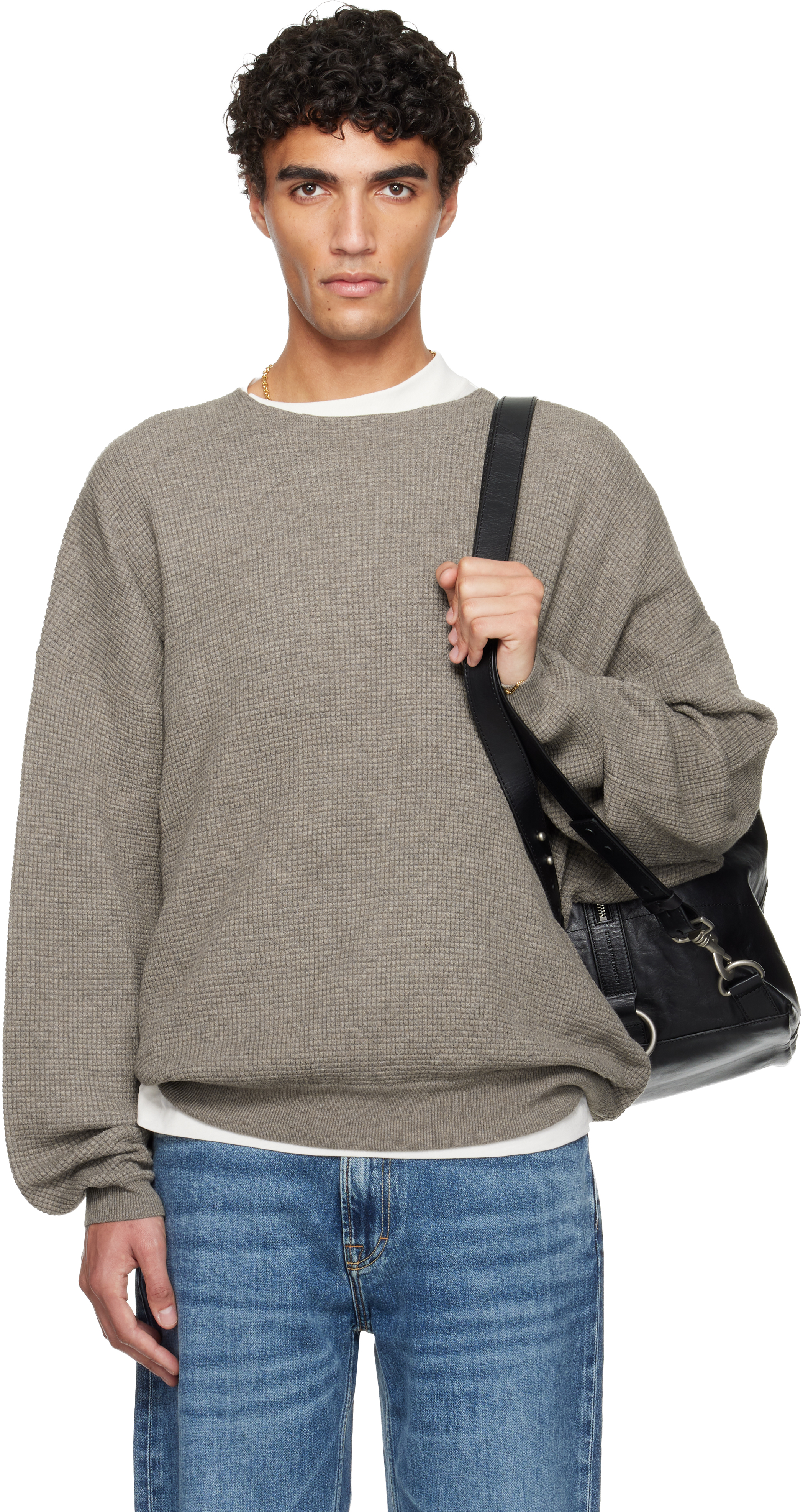 Fear of God ESSENTIALS: Brown Holiday Waffle Crewneck 90s Sweater 
