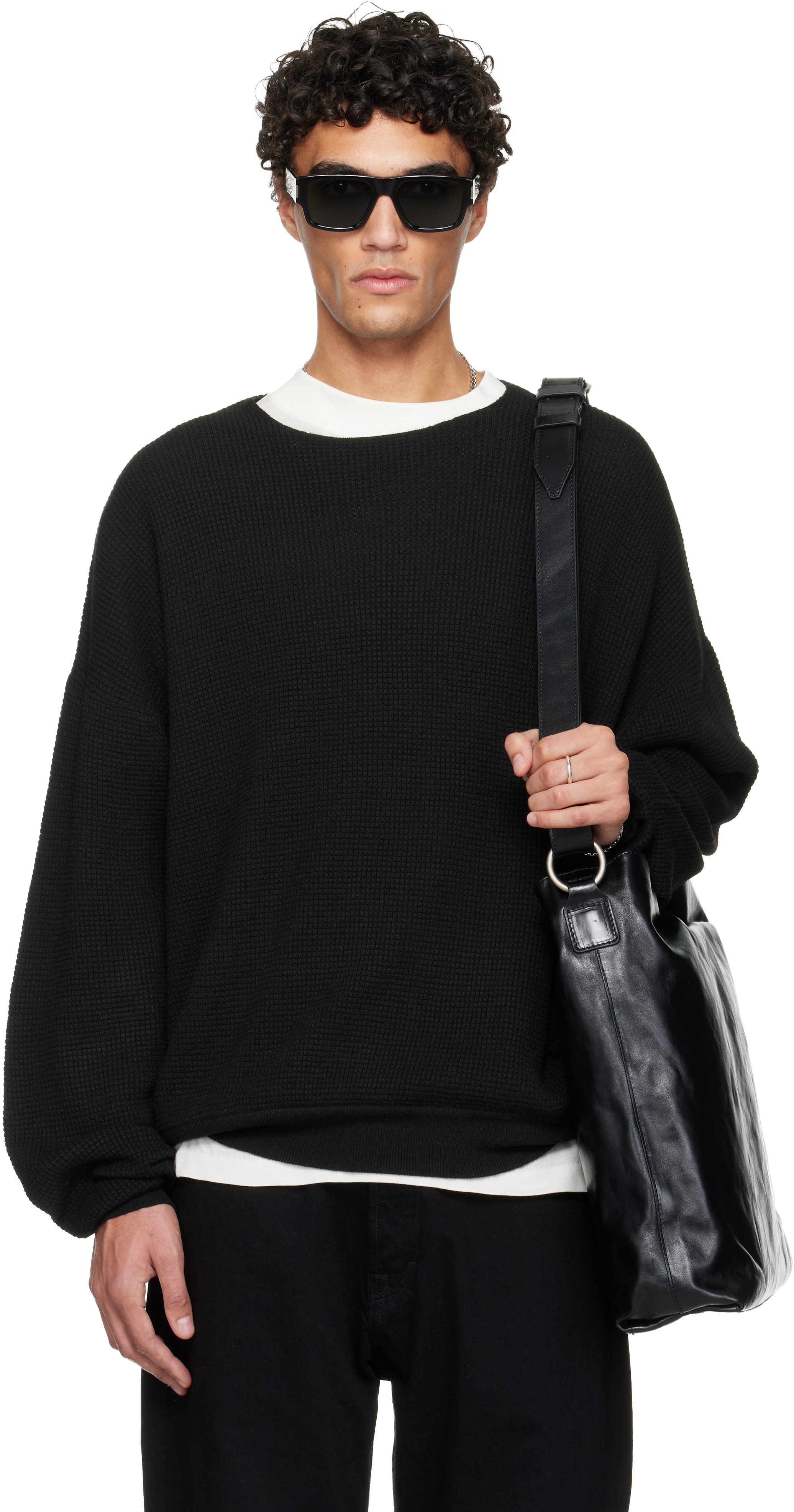 Fear of God ESSENTIALS: Black Holiday Waffle Crewneck 90s Sweater