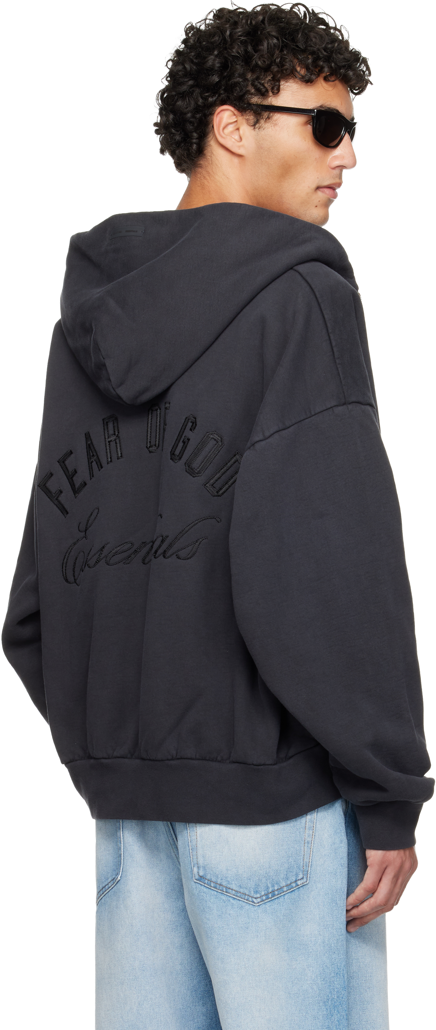 Essentials Holiday Embroidered Classic Full Zip Hoodie In Gray