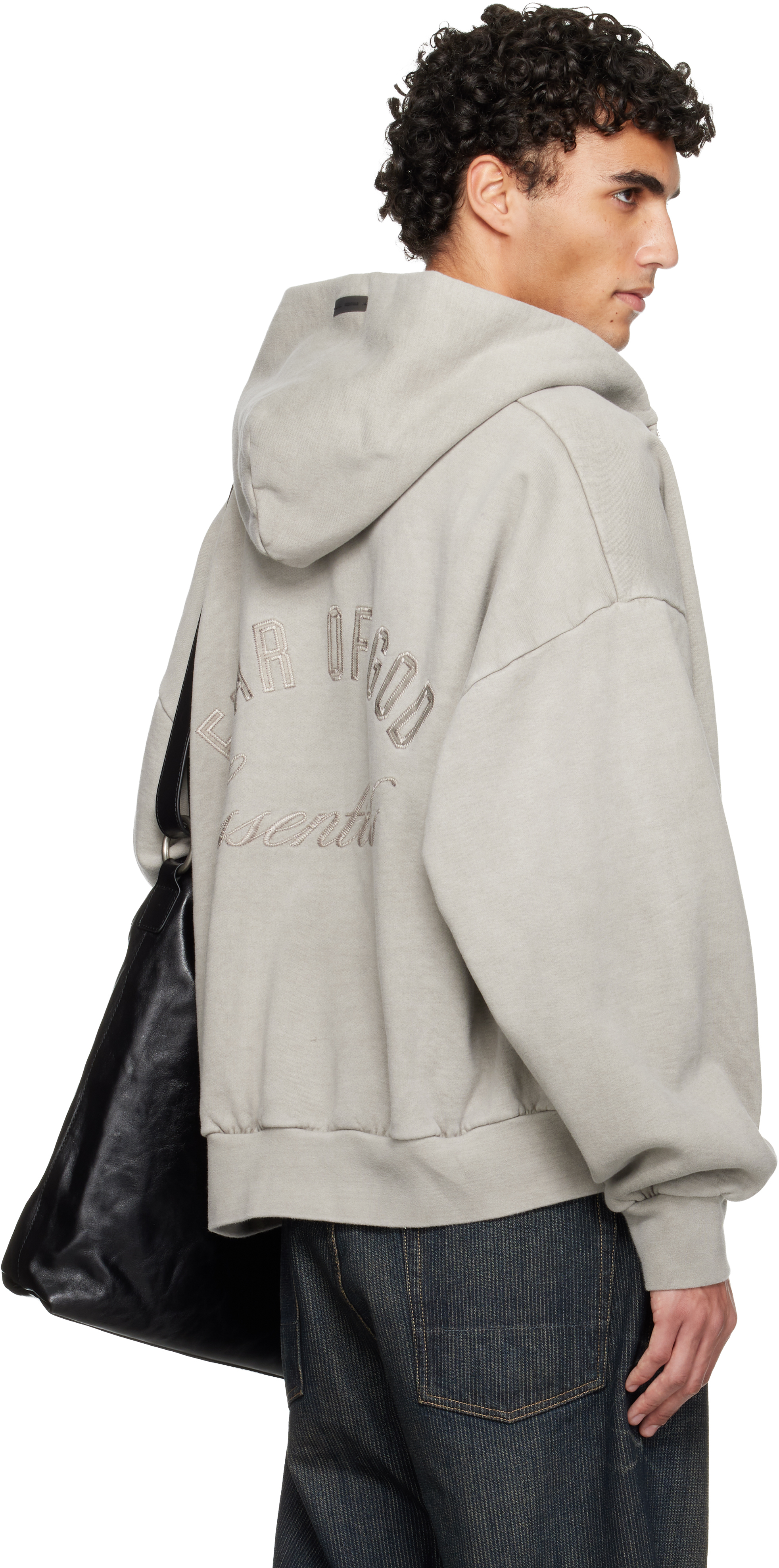 Essentials Holiday Embroidered Classic Full Zip Hoodie In Gray