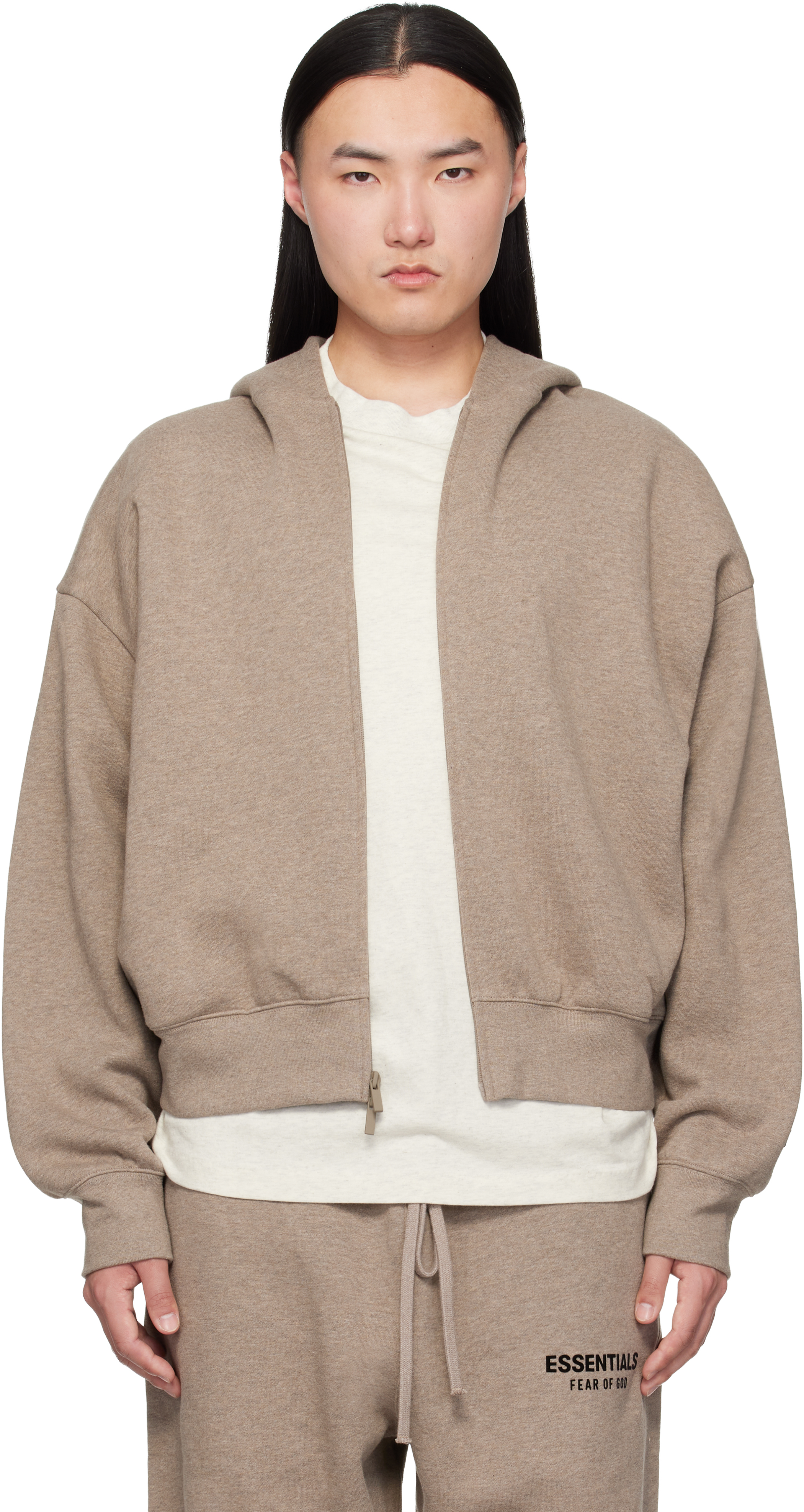 Beige Classic Zip-Up Hoodie