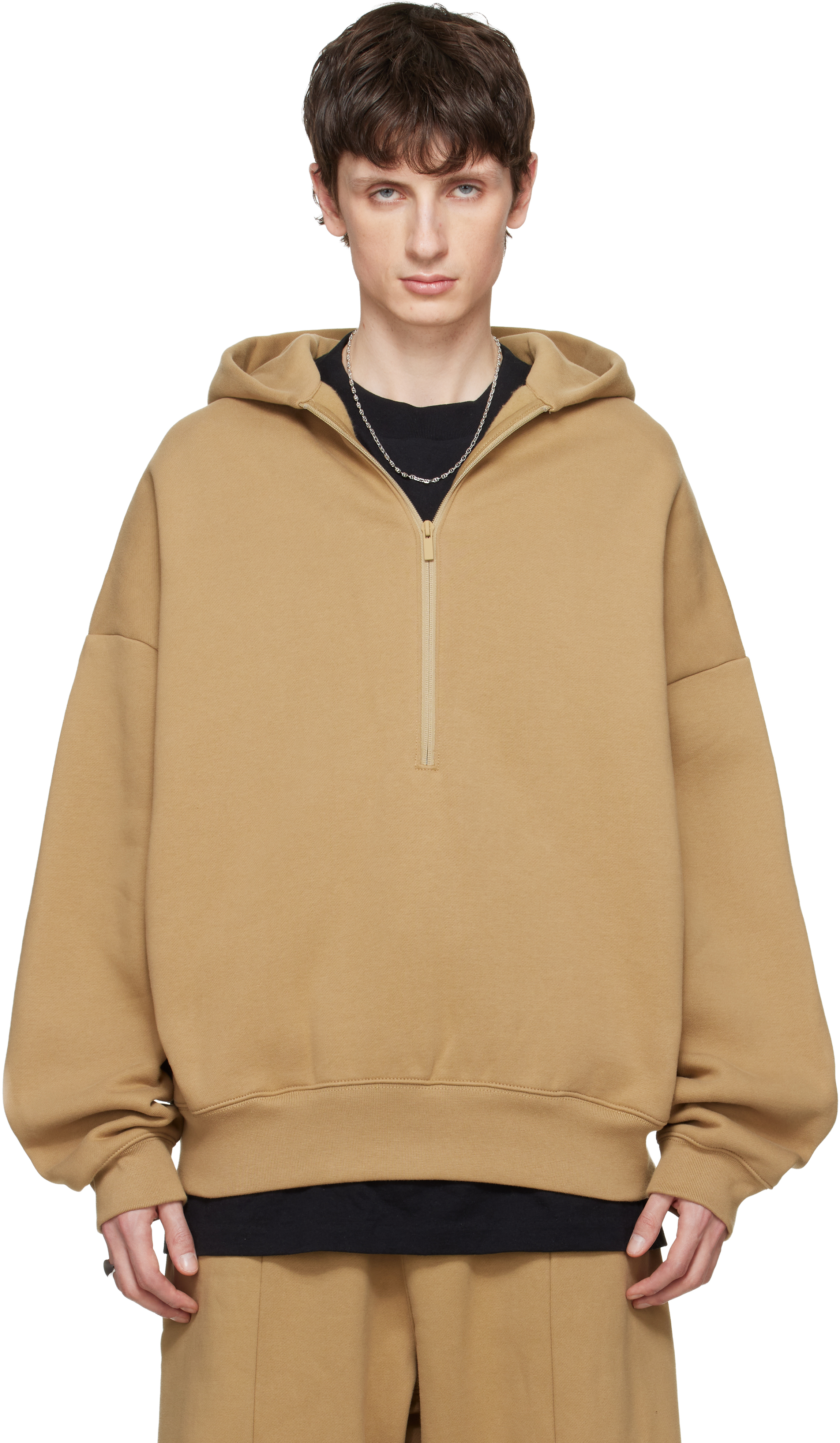 Tan 'Property' Lounge Half Zip Hoodie by Fear of God ESSENTIALS on