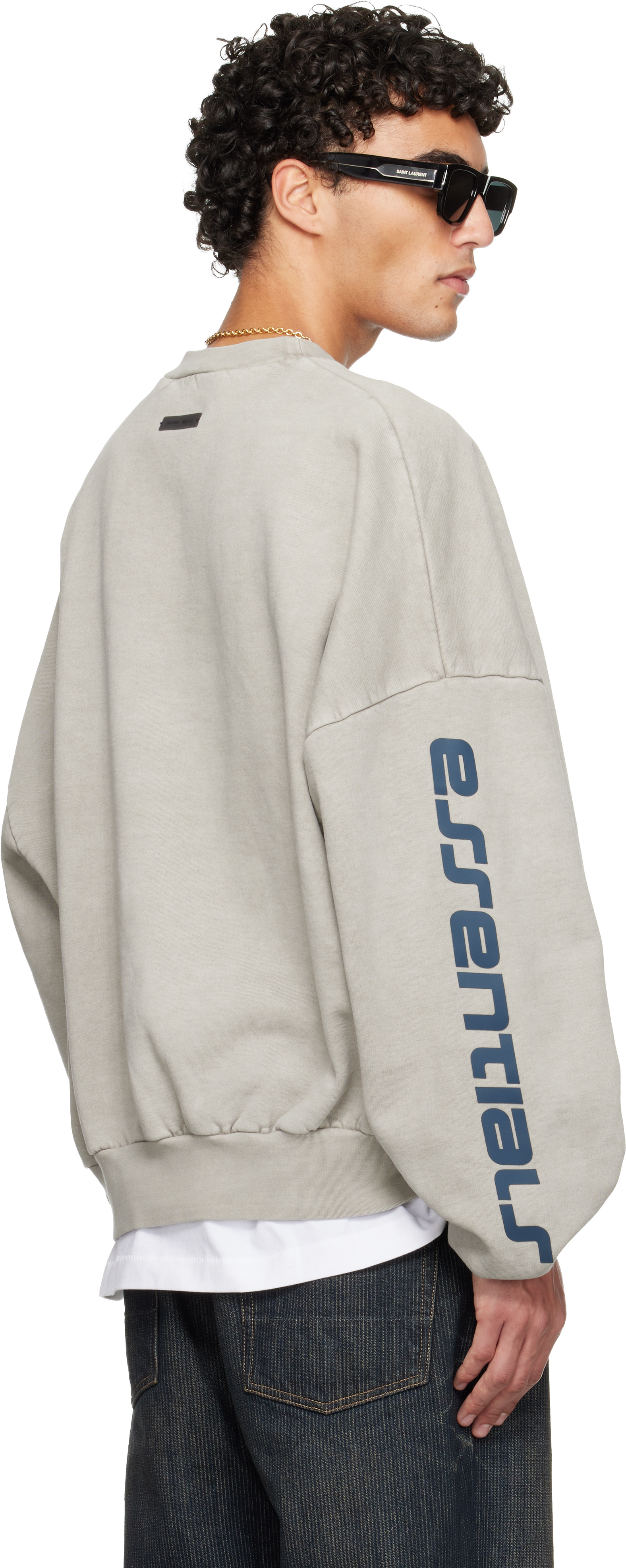 Essentials Gray Holiday Heavy Fleece Cropped Relaxed Sweatshirt In Gray