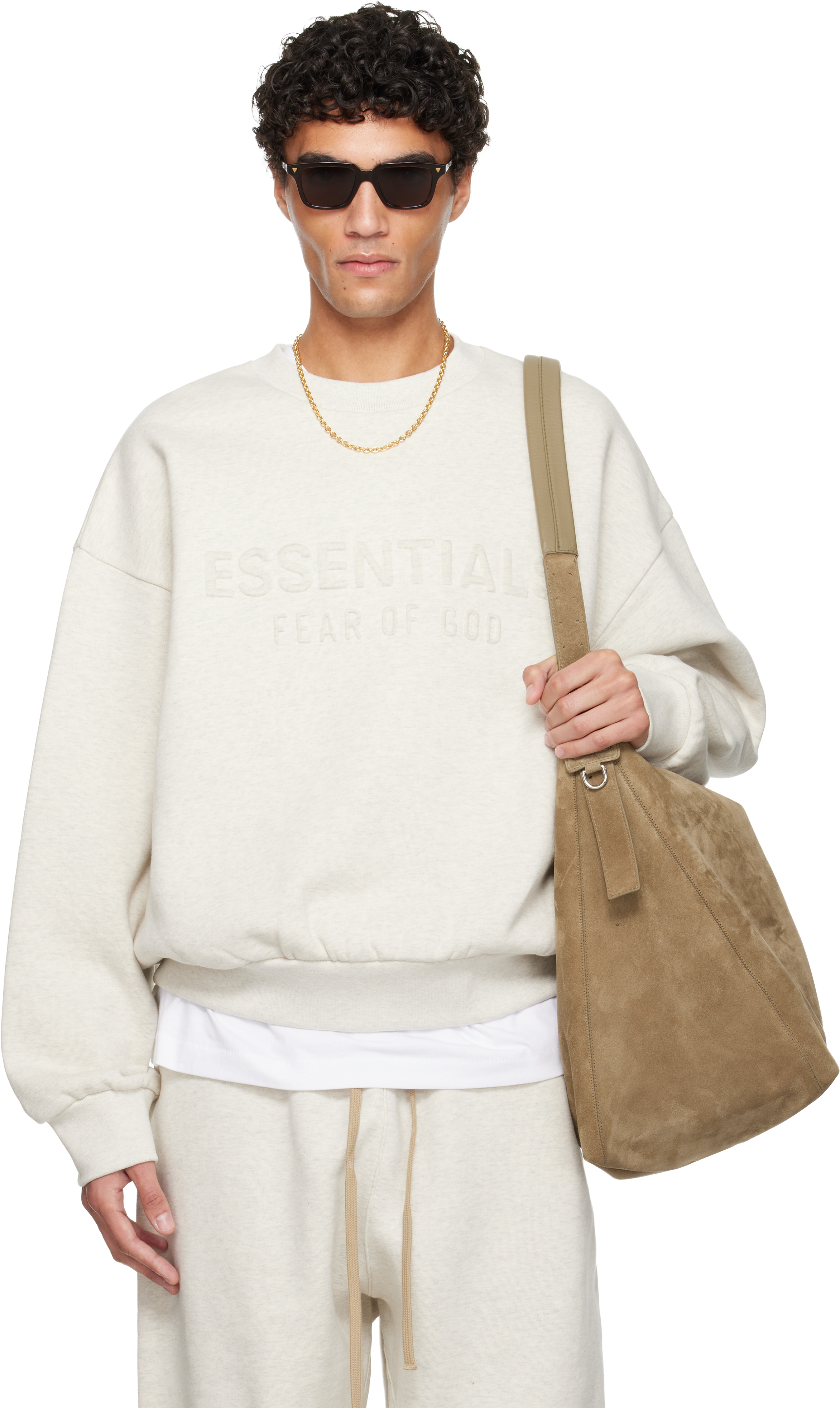 Essentials Gray Holiday Embossed Classic Crewneck Sweatshirt In Multi