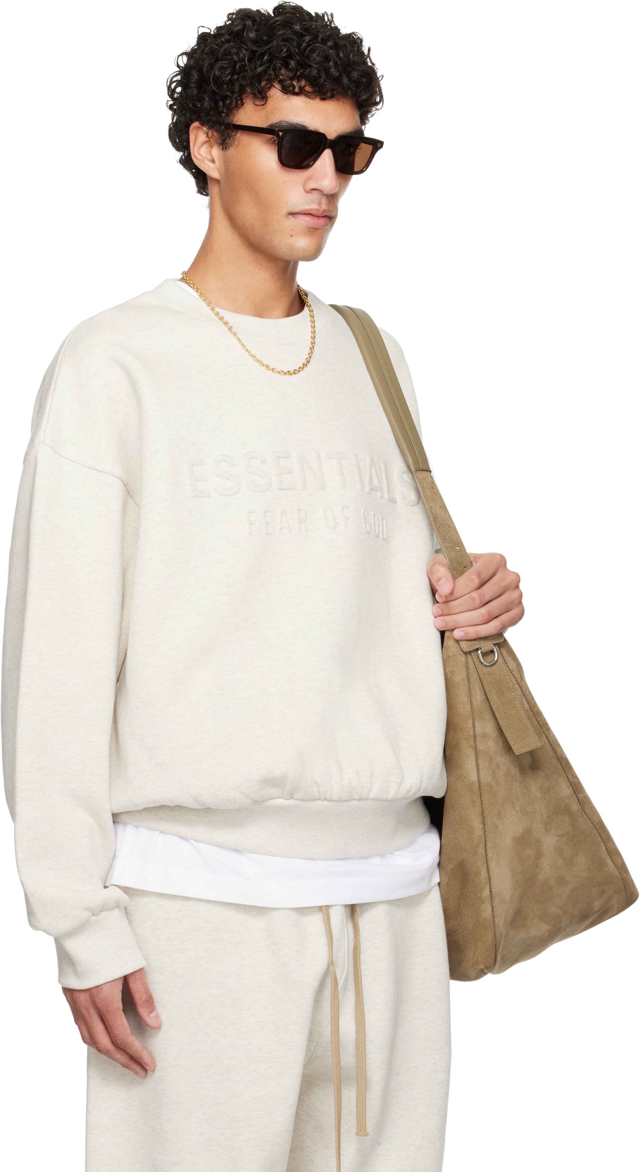 Essentials Gray Holiday Embossed Classic Crewneck Sweatshirt In Multi