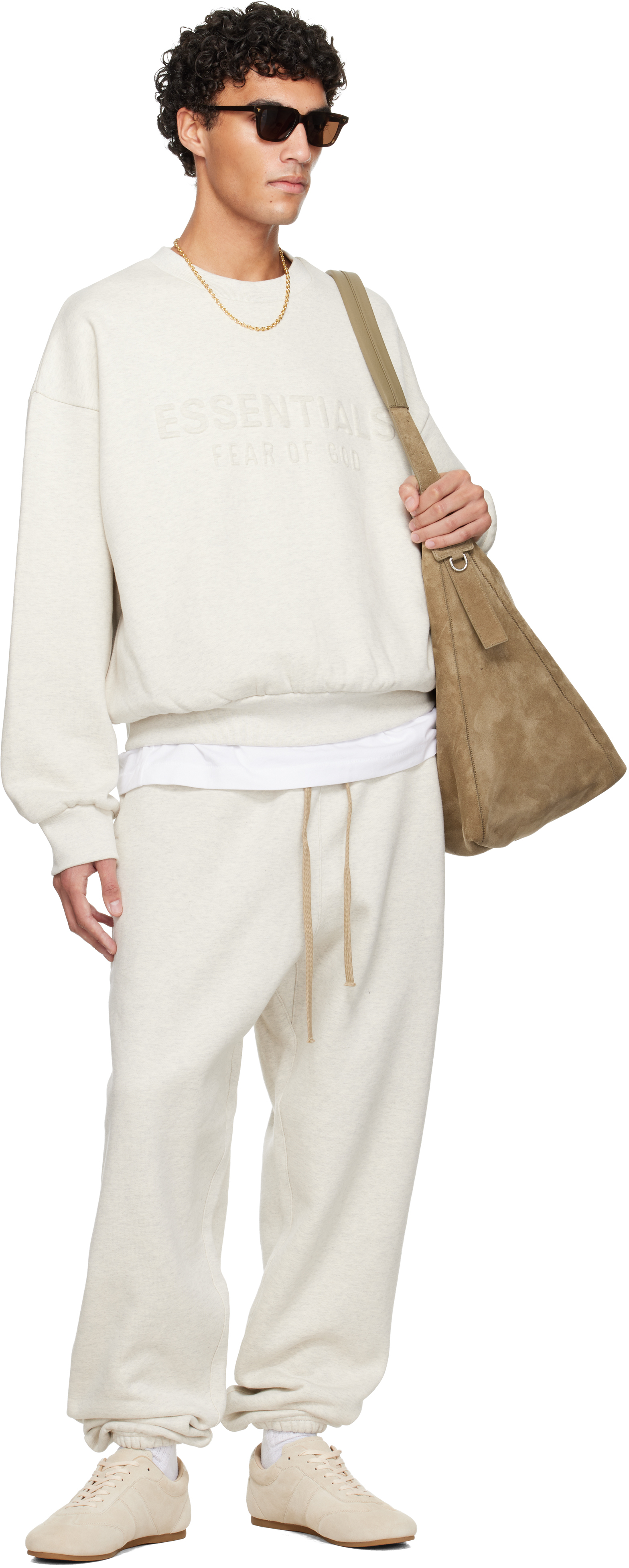 Essentials Gray Holiday Embossed Classic Crewneck Sweatshirt In Multi