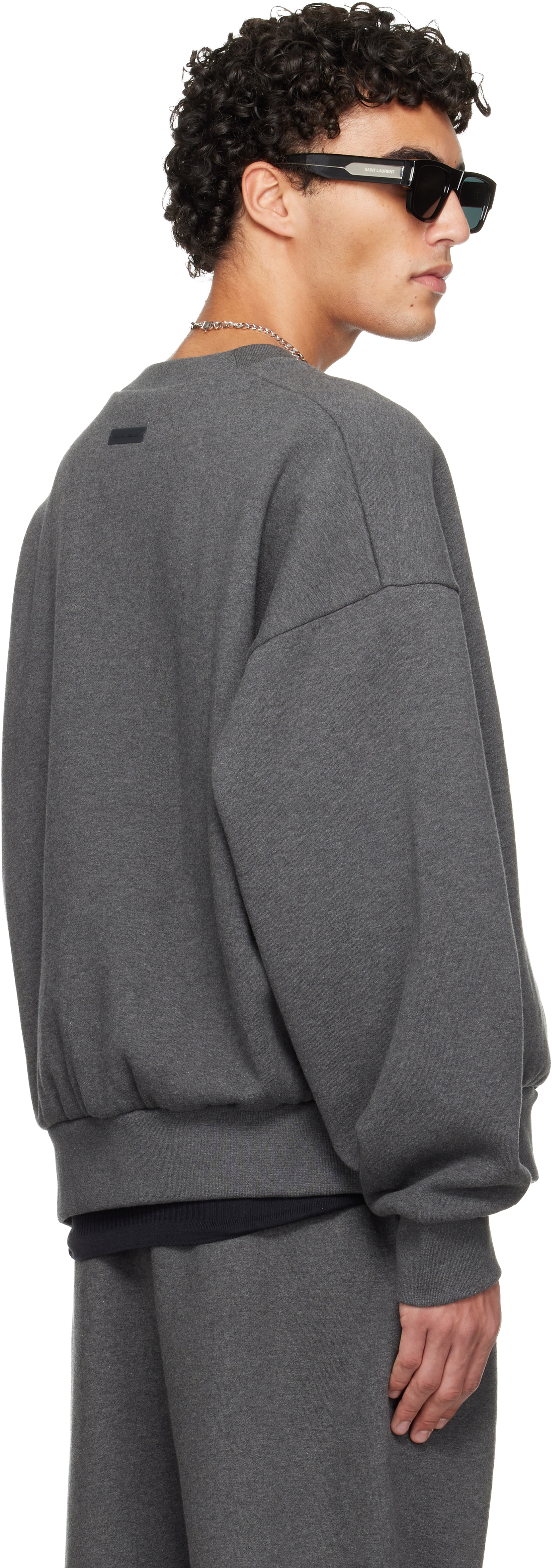 Essentials Gray Holiday Embossed Classic Crewneck Sweatshirt In Gray