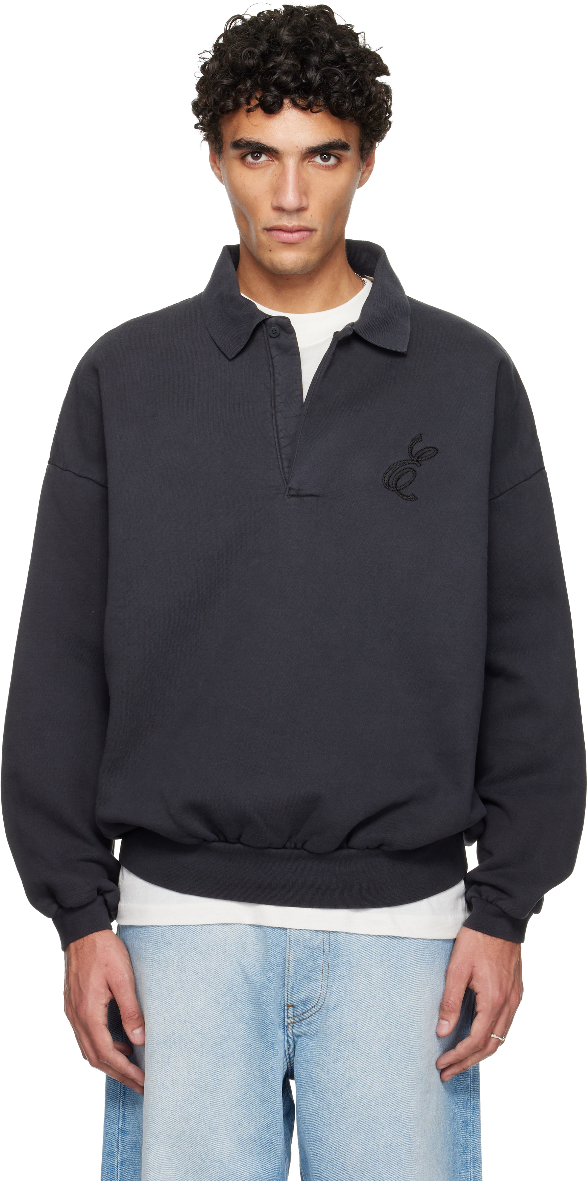 Essentials Black Holiday Embroidered Classic Polo In Blue