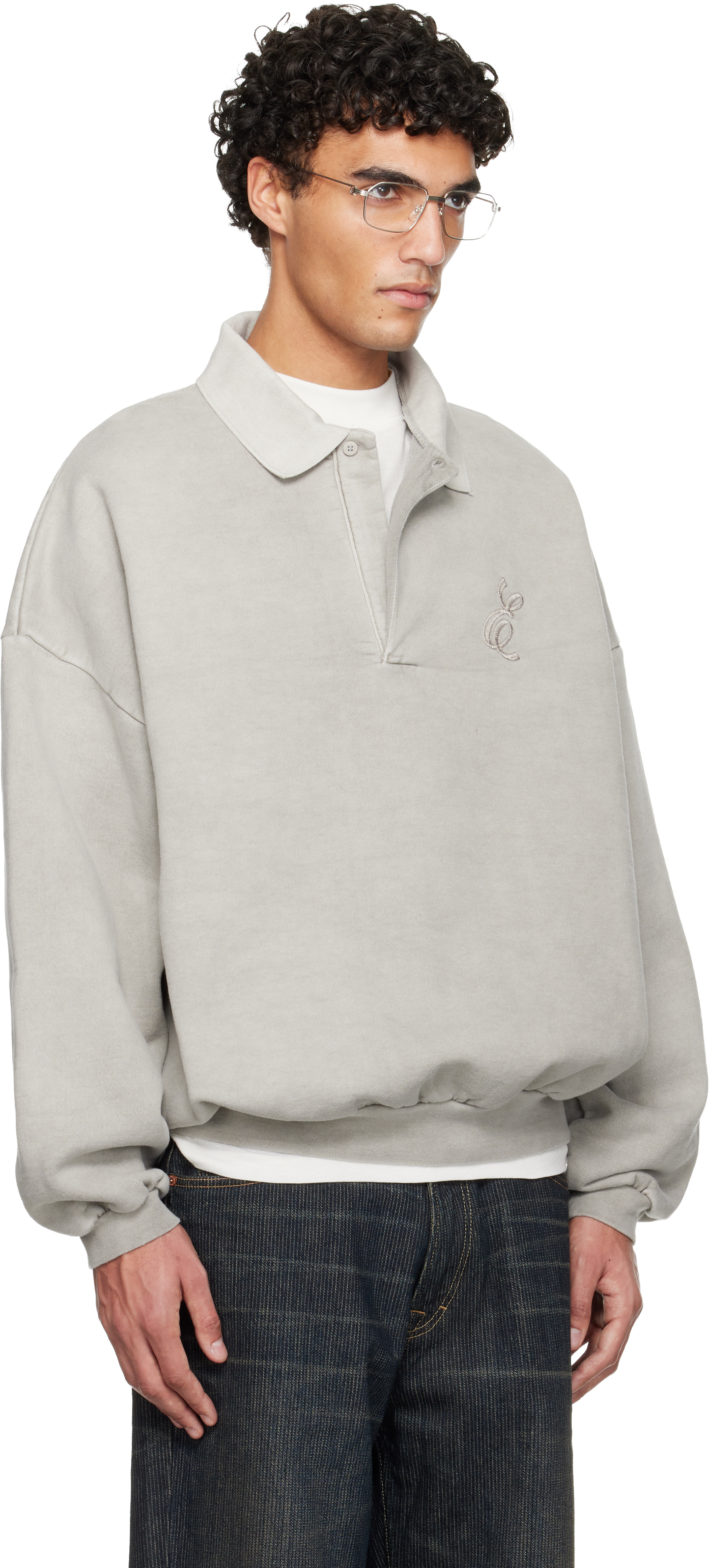 Essentials Gray Holiday Embroidered Classic Polo In Gray