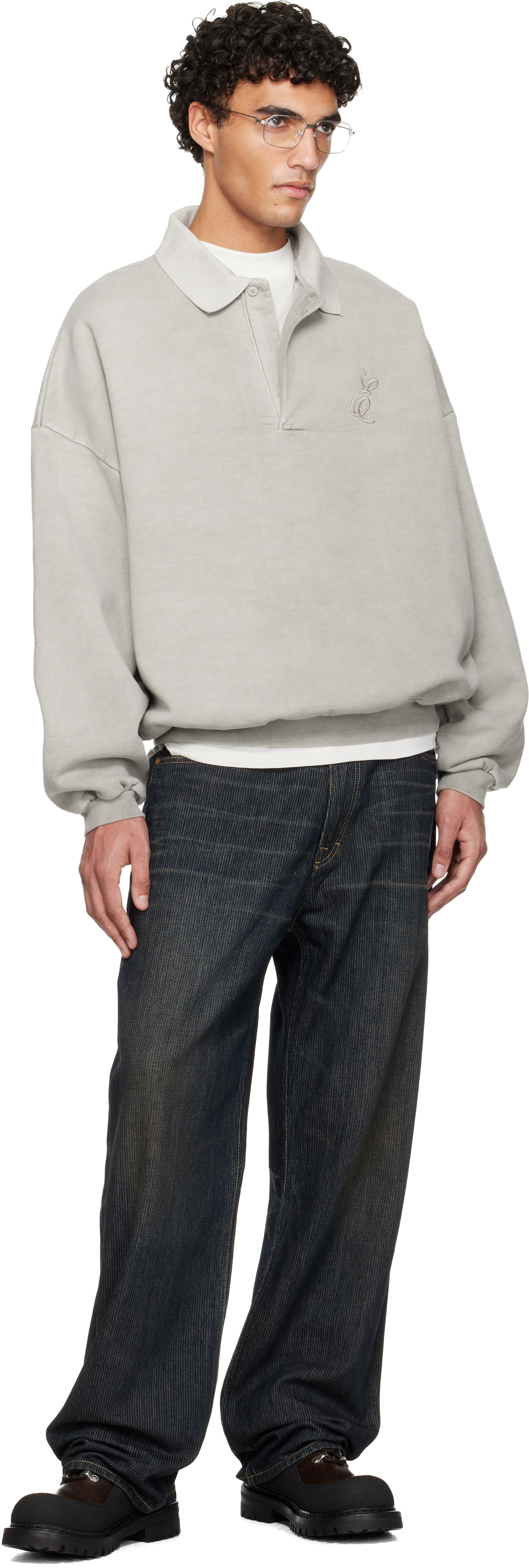 Essentials Gray Holiday Embroidered Classic Polo In Gray