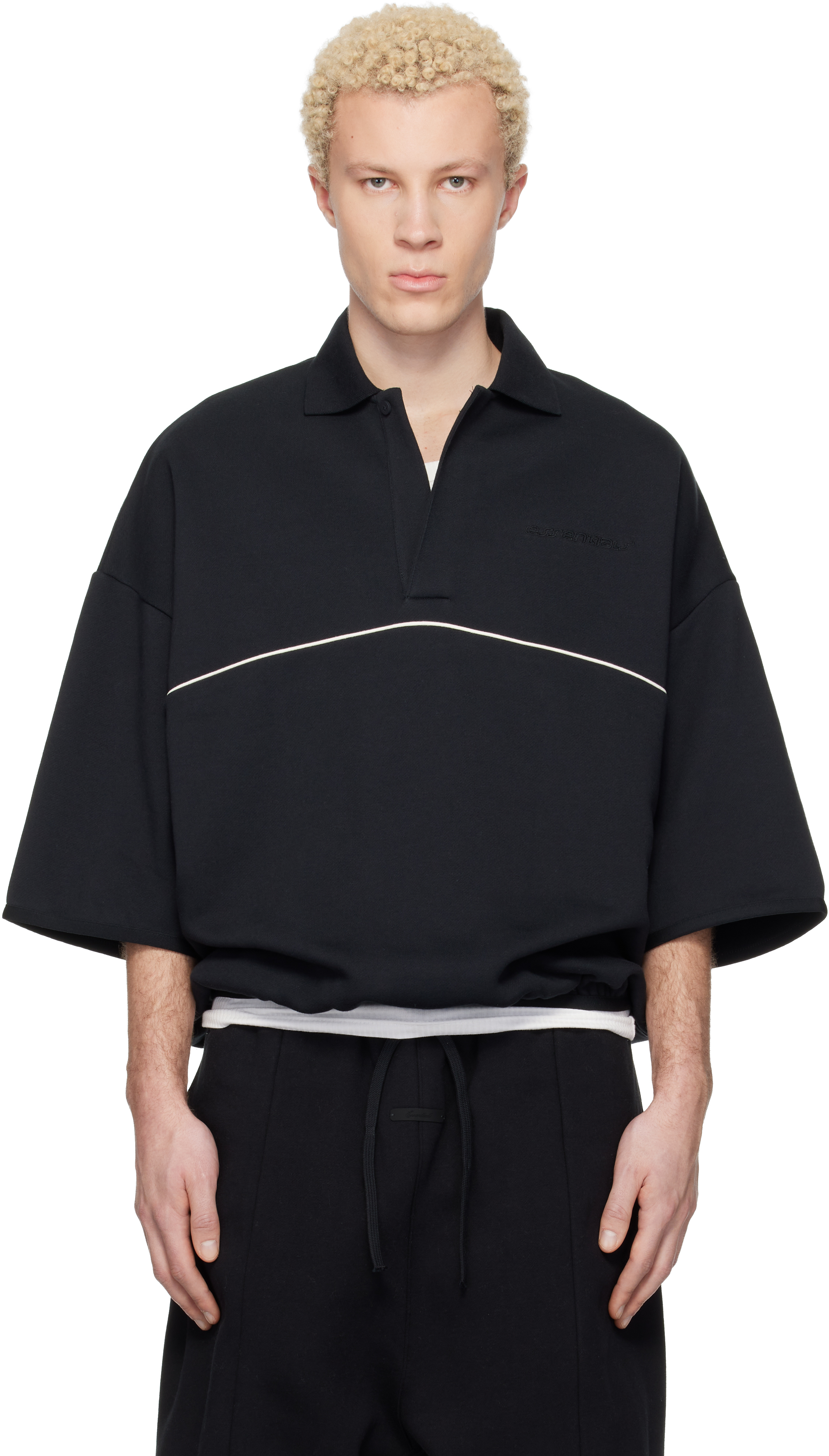 Fear of God ESSENTIALS: Black Active Trace 3/4 Sleeve Modern Polo