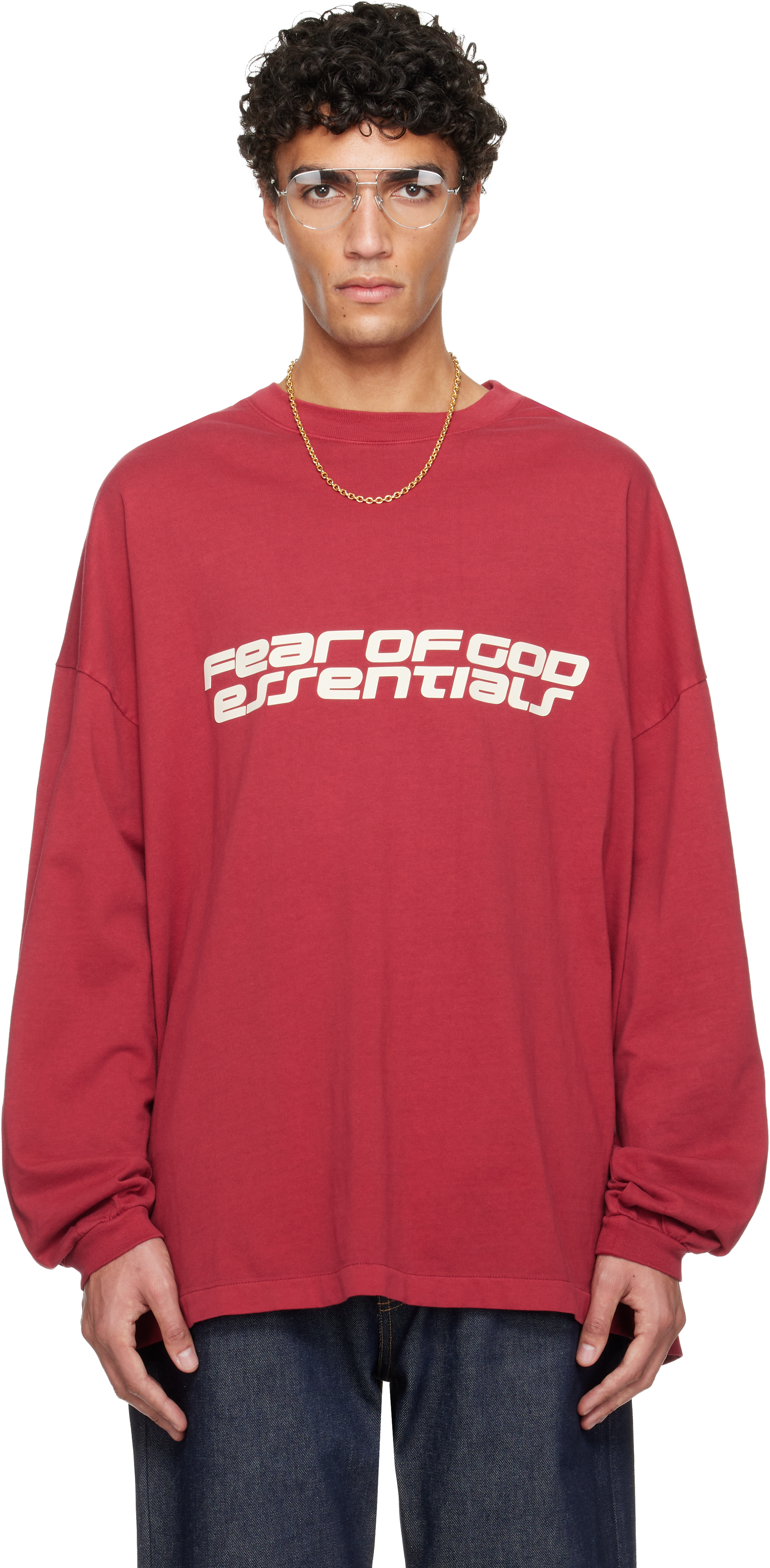 Fear of God ESSENTIALS: Red Holiday 90s Long Sleeve T-shirt