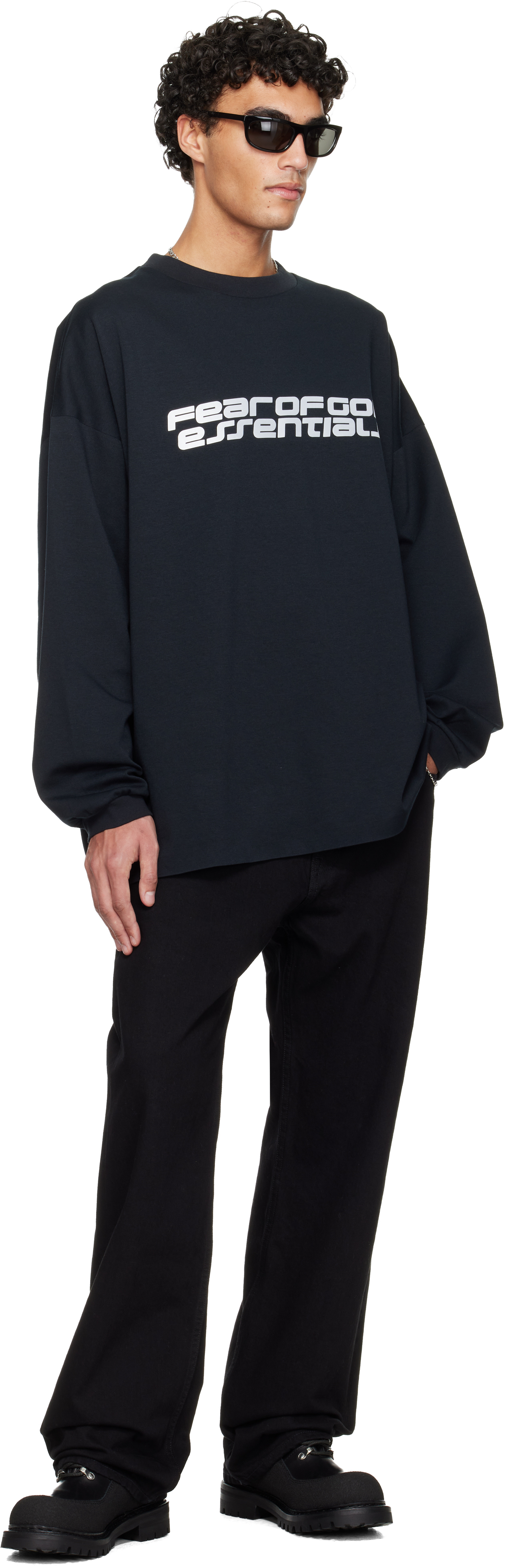 Essentials Black Holiday Ponte 90s Long Sleeve T-shirt In Black